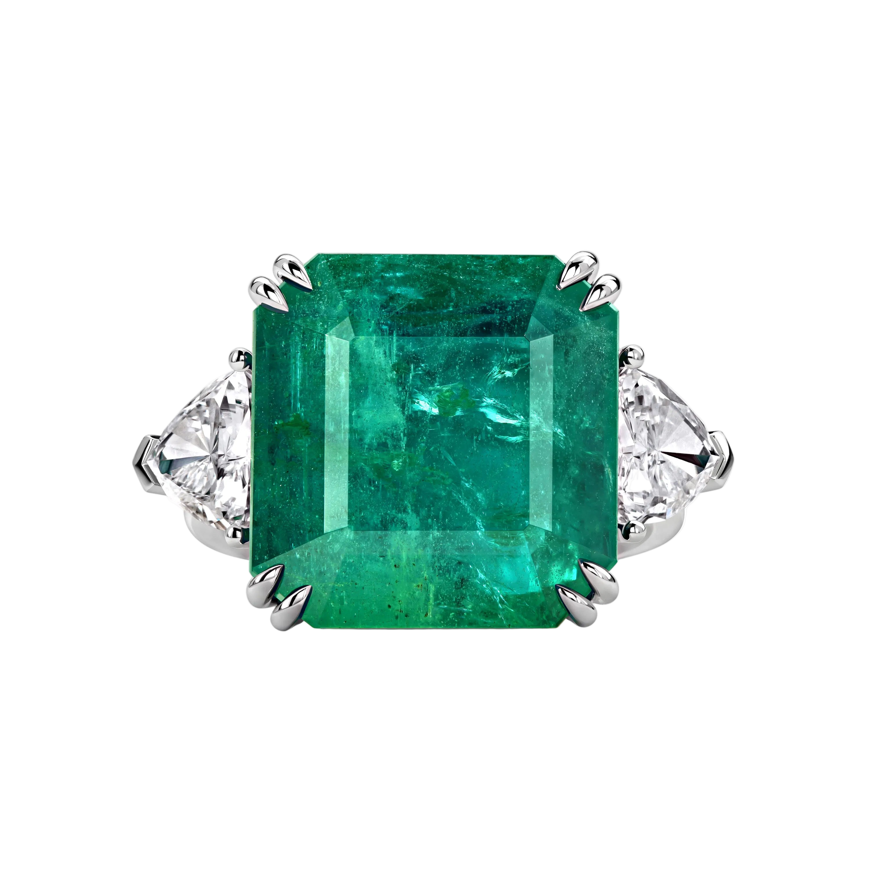 18k Solid White Gold Zambian Emerald and Diamond Estate Ring 6.80 CTW