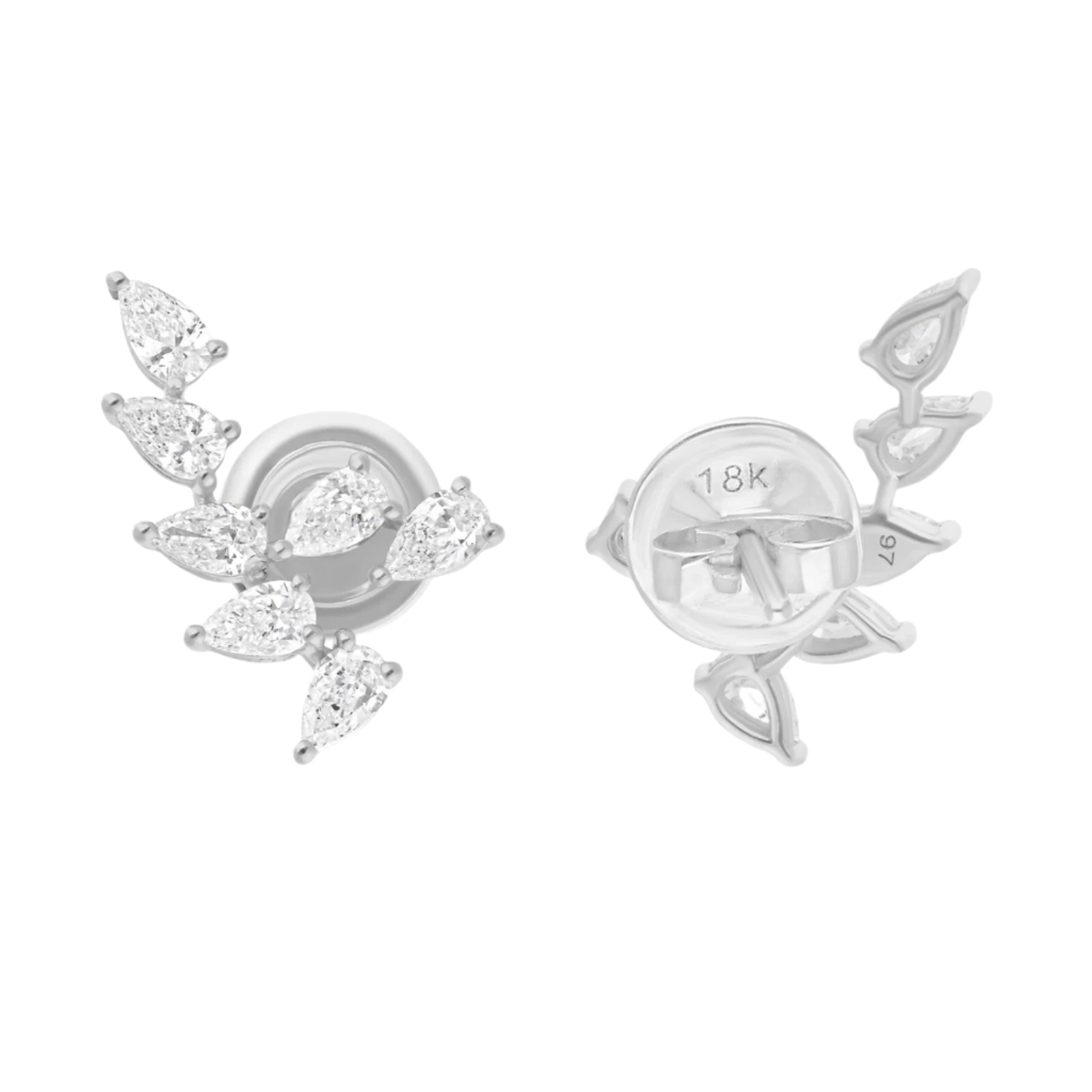 18k Solid White Gold Diamond Ear Climber Earrings 1.80 CTW