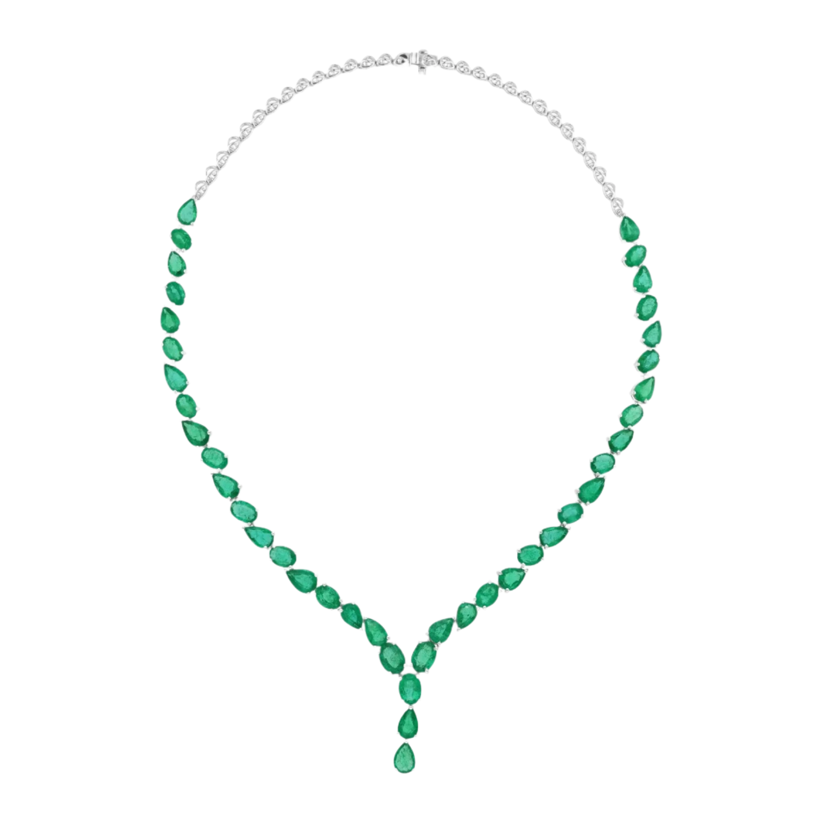 18k Solid White Gold Zambian Emerald Statement Necklace 29.06 CTW