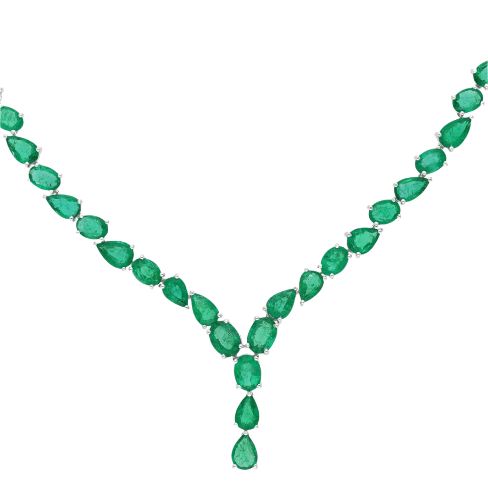 18k Solid White Gold Zambian Emerald Statement Necklace 29.06 CTW