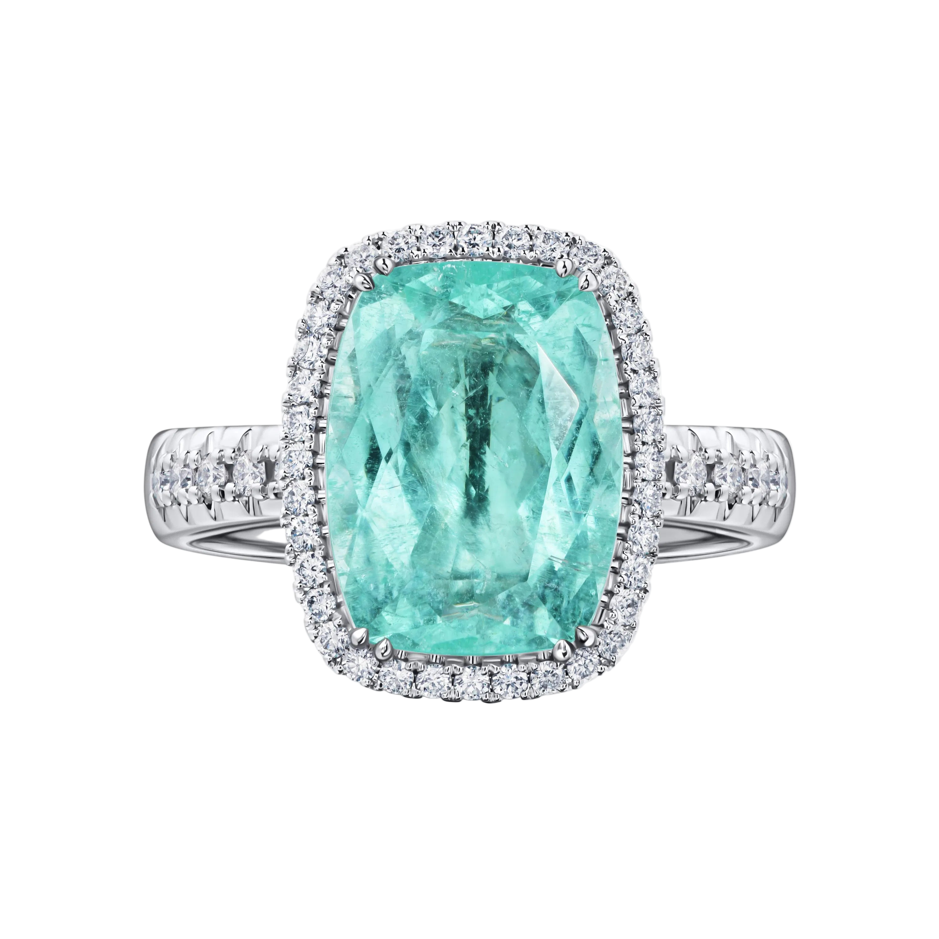 18k Solid White Gold Lagoon Tourmaline and Diamond Cocktail Ring 7.55 CTW