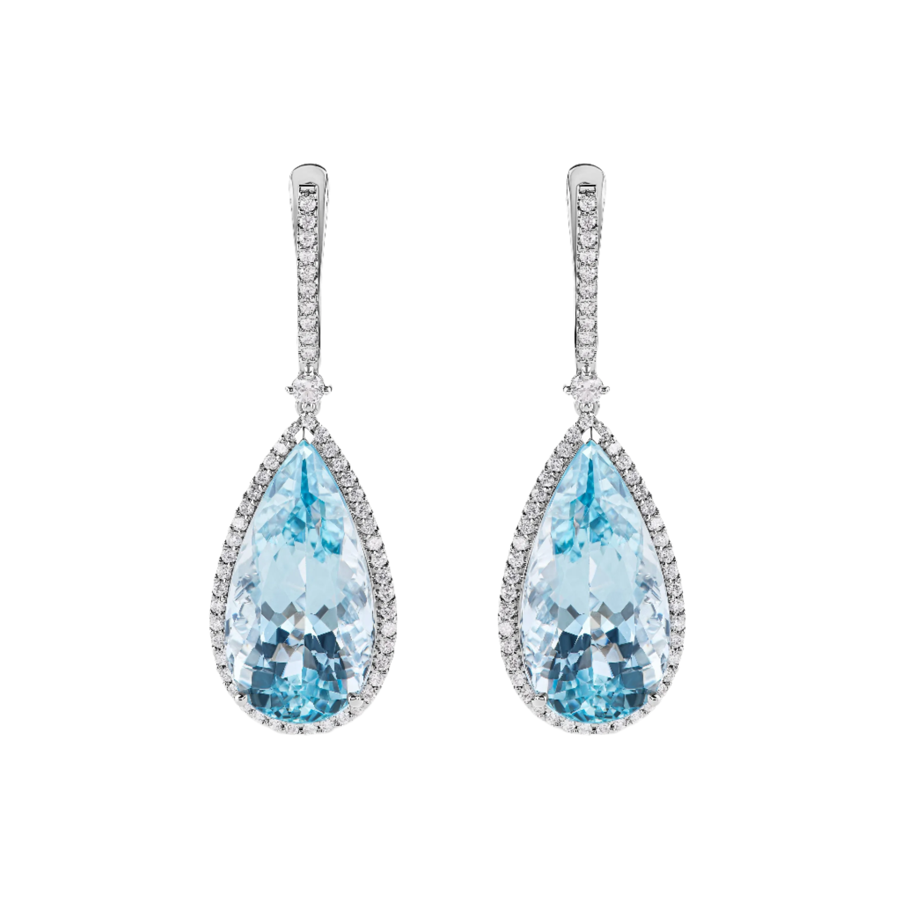 18k Solid White Gold Baby Blue Aquamarine and Diamond Drop Earrings 11.55 CTW