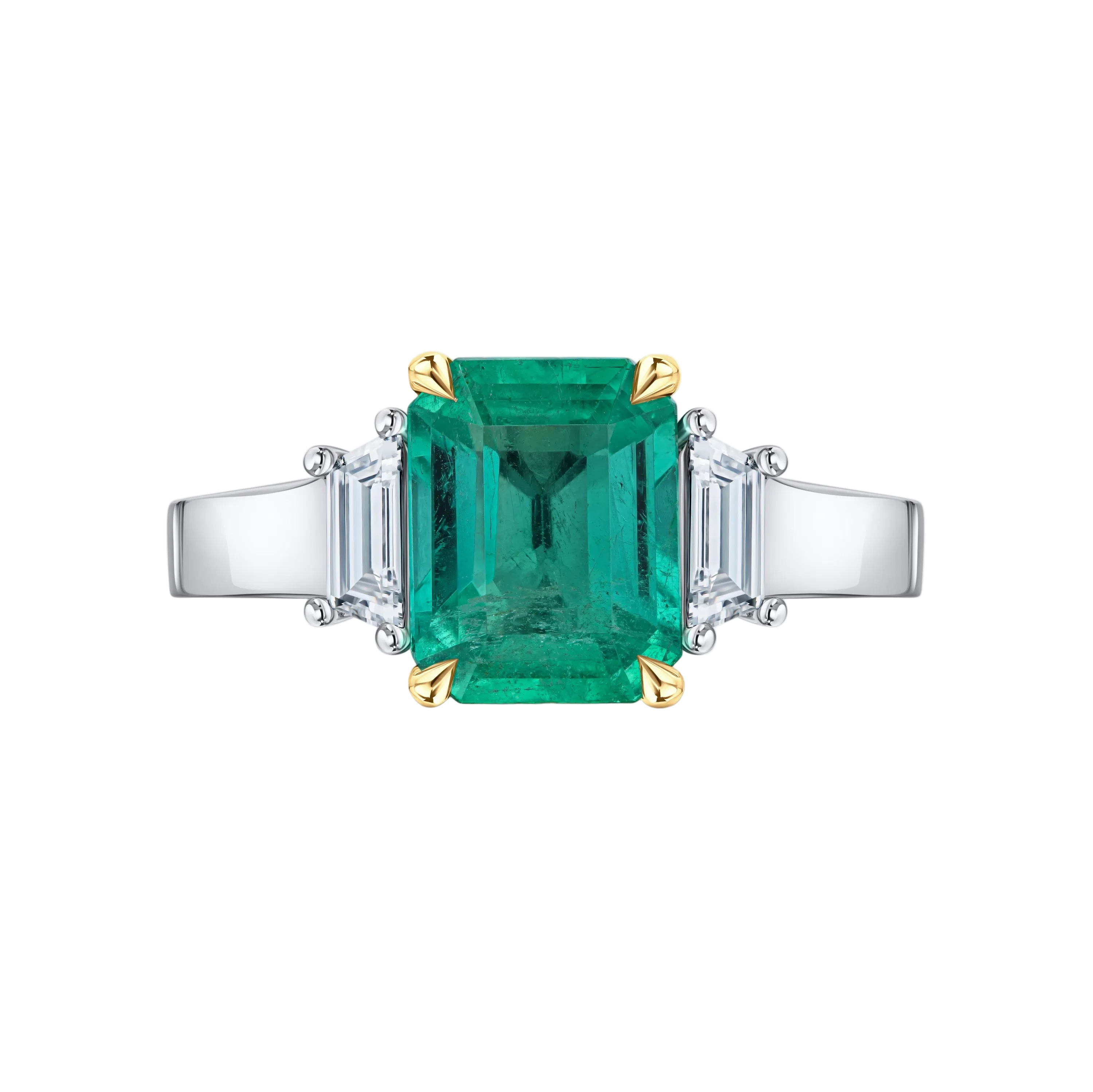 18k Solid White Gold Colombian Emerald and Diamond Three Stone Ring 2.80 CTW