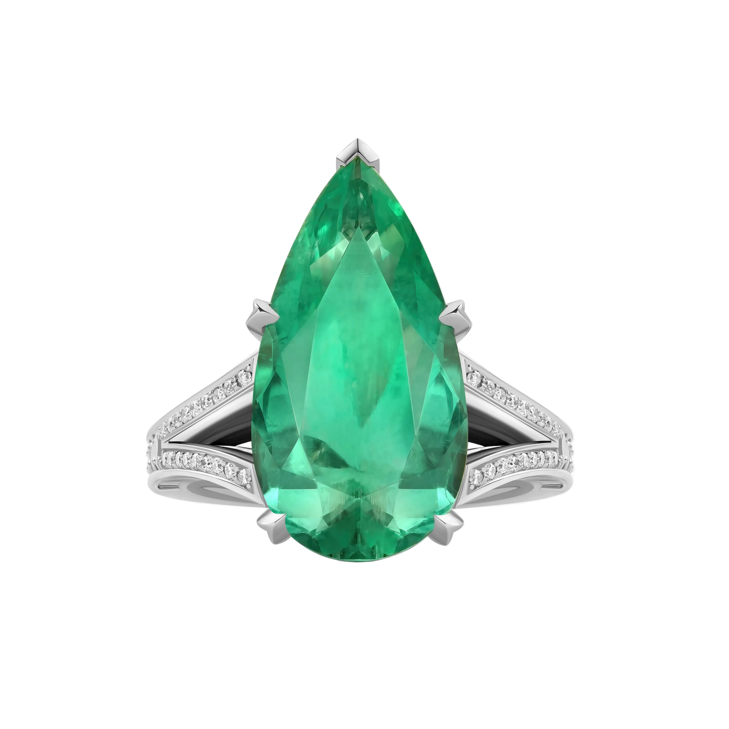 18k Solid White Gold Zambian Emerald and Diamond Decorated Cocktail Ring 6.90 CTW