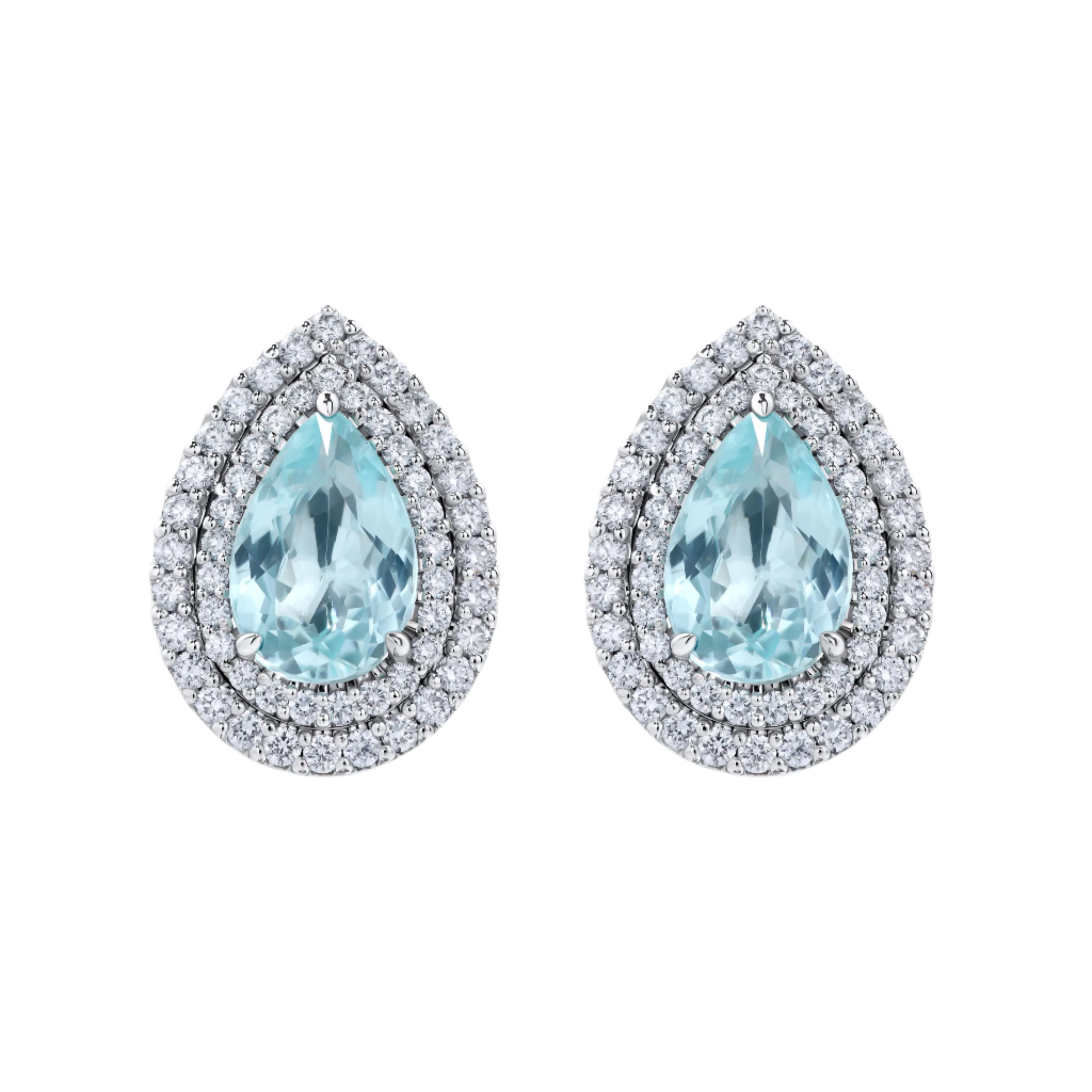 18k Solid White Gold Baby Blue Aquamarine and Diamond Stud Earrings 5.80 CTW