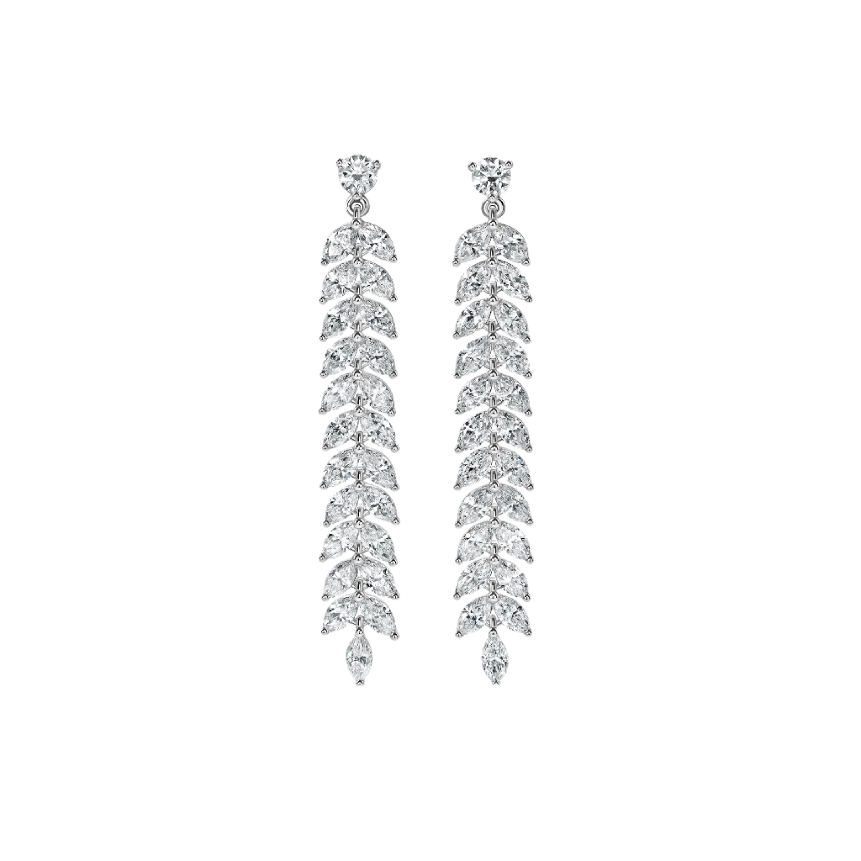 19k Solid White Gold Diamond Decorated Long Cocktail Earrings 3.65 CTW