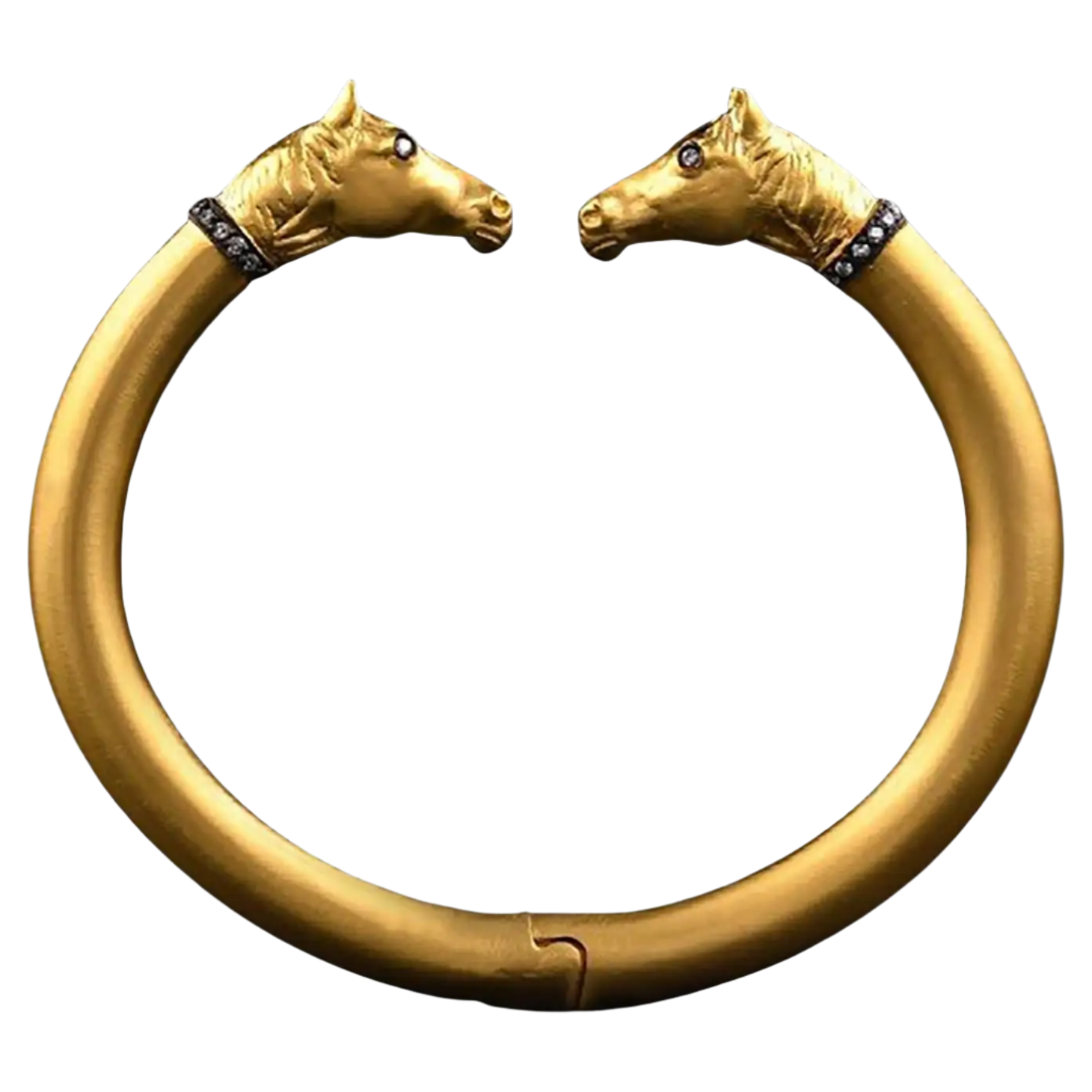 18K Solid Yellow Gold  Diamond Horse Cuff Bangle Bracelet With Hinge 55g