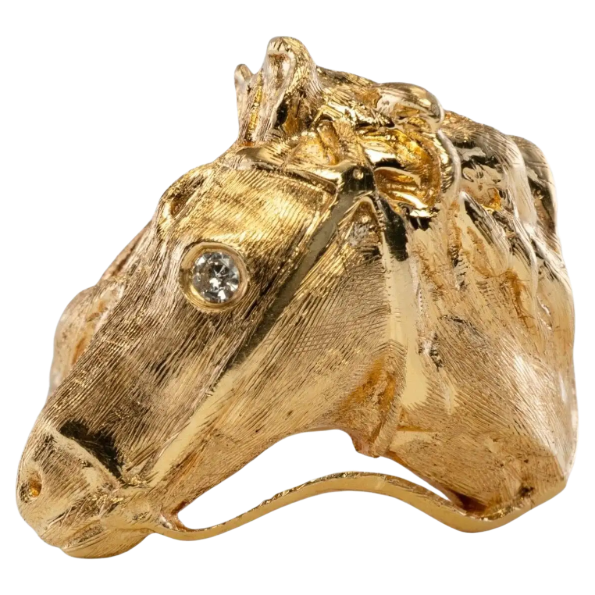 18k Solid Yellow Gold Vintage Diamond Horse Head Ring