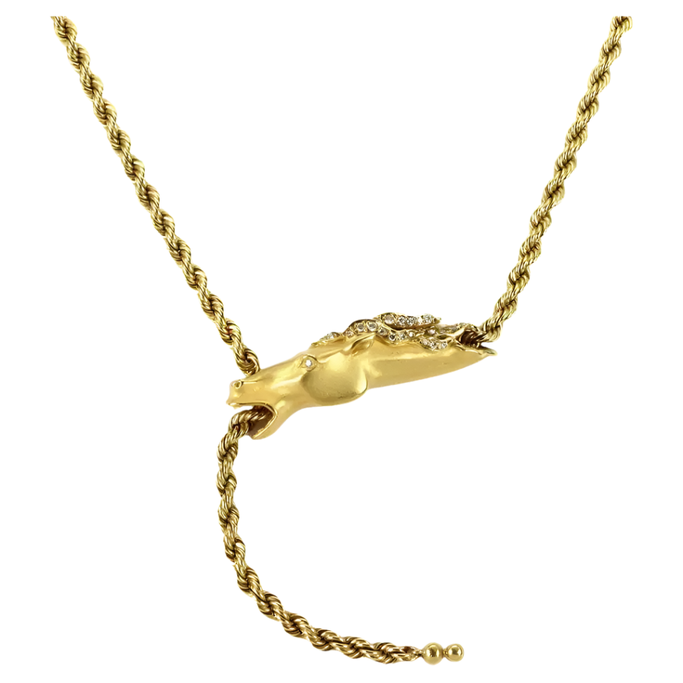 Carrera y Carrera Diamond 18k Solid Yellow Gold Horse Pendant Rope Necklace