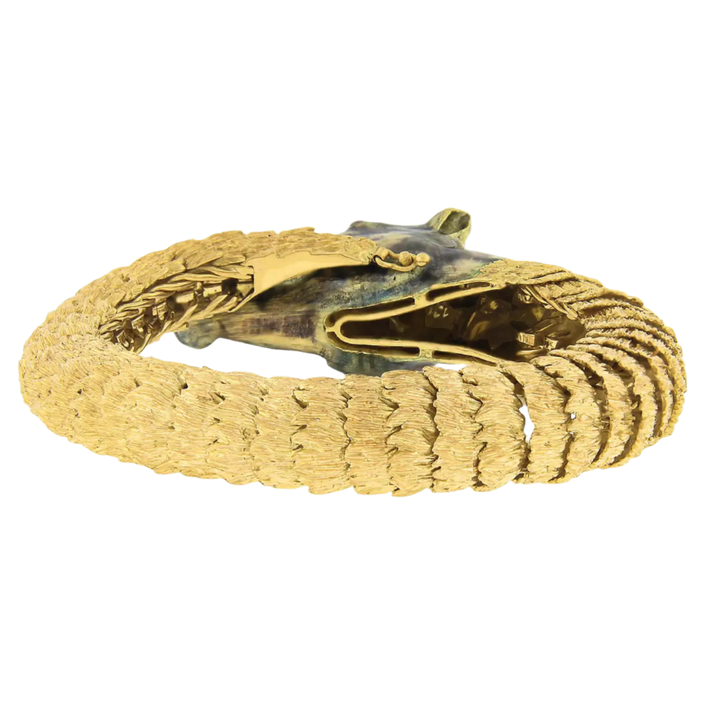 Vintage 18k Yellow Gold Super Fine Textured & Detailed Enamel 3D Horse Head Diam