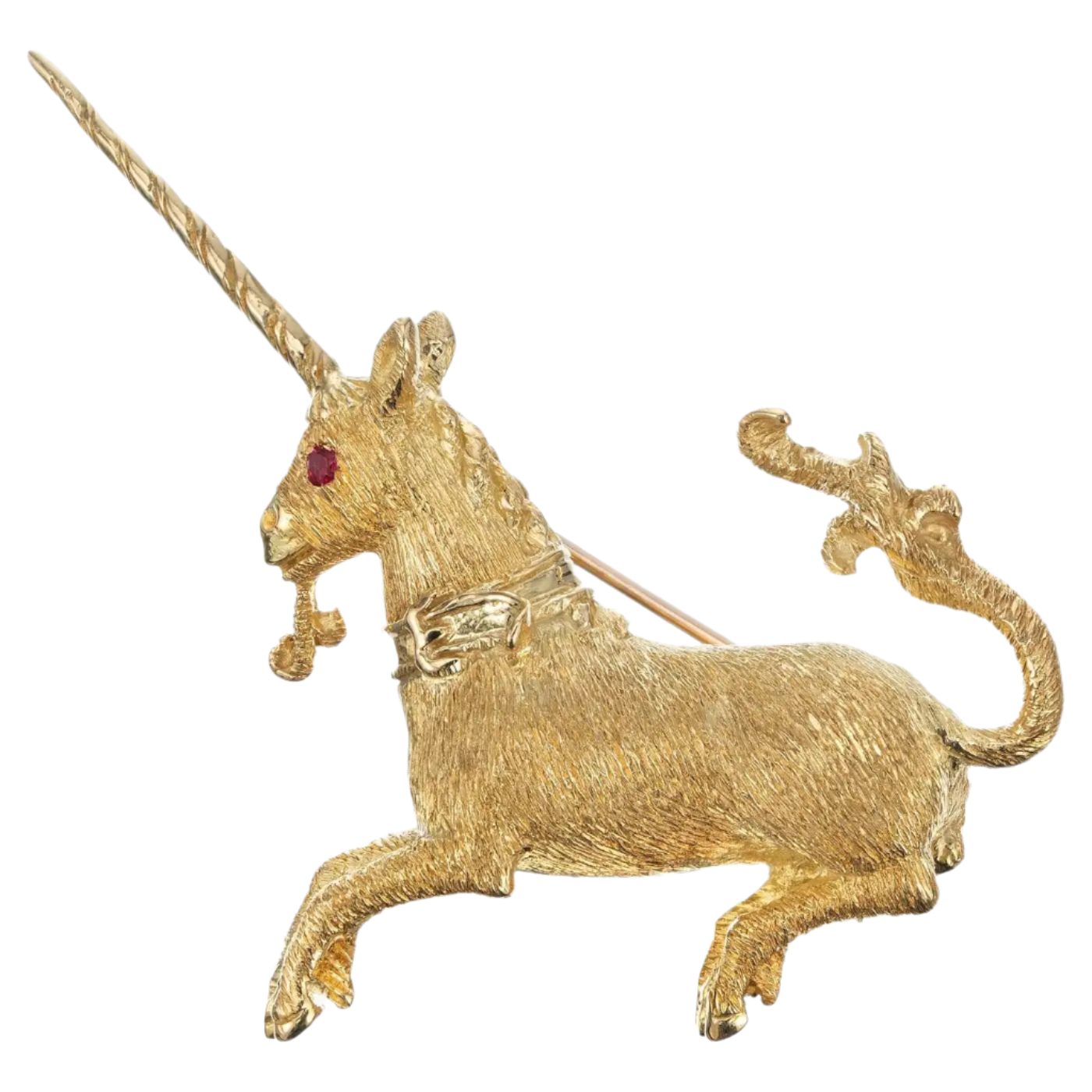 Tiffany & Co . 18k Solid Yellow Gold Unicorn Ruby Brooch