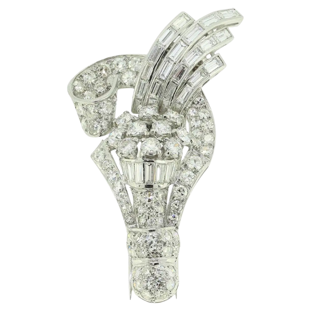 18k Solid White Gold Vintage Diamond Spray Brooch 8,66 CTW