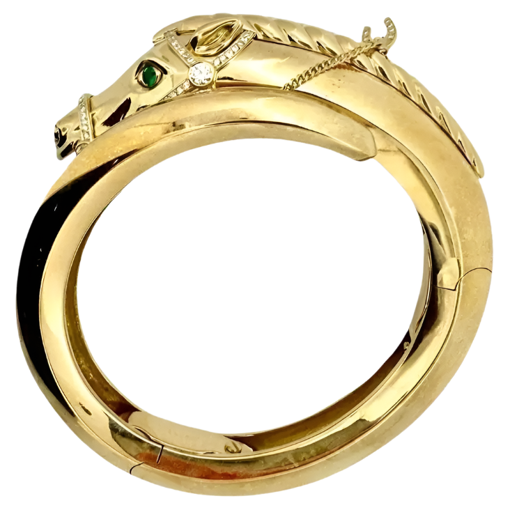 Vintage Cartier 1970's 18K Yellow Gold Horse Bangle
