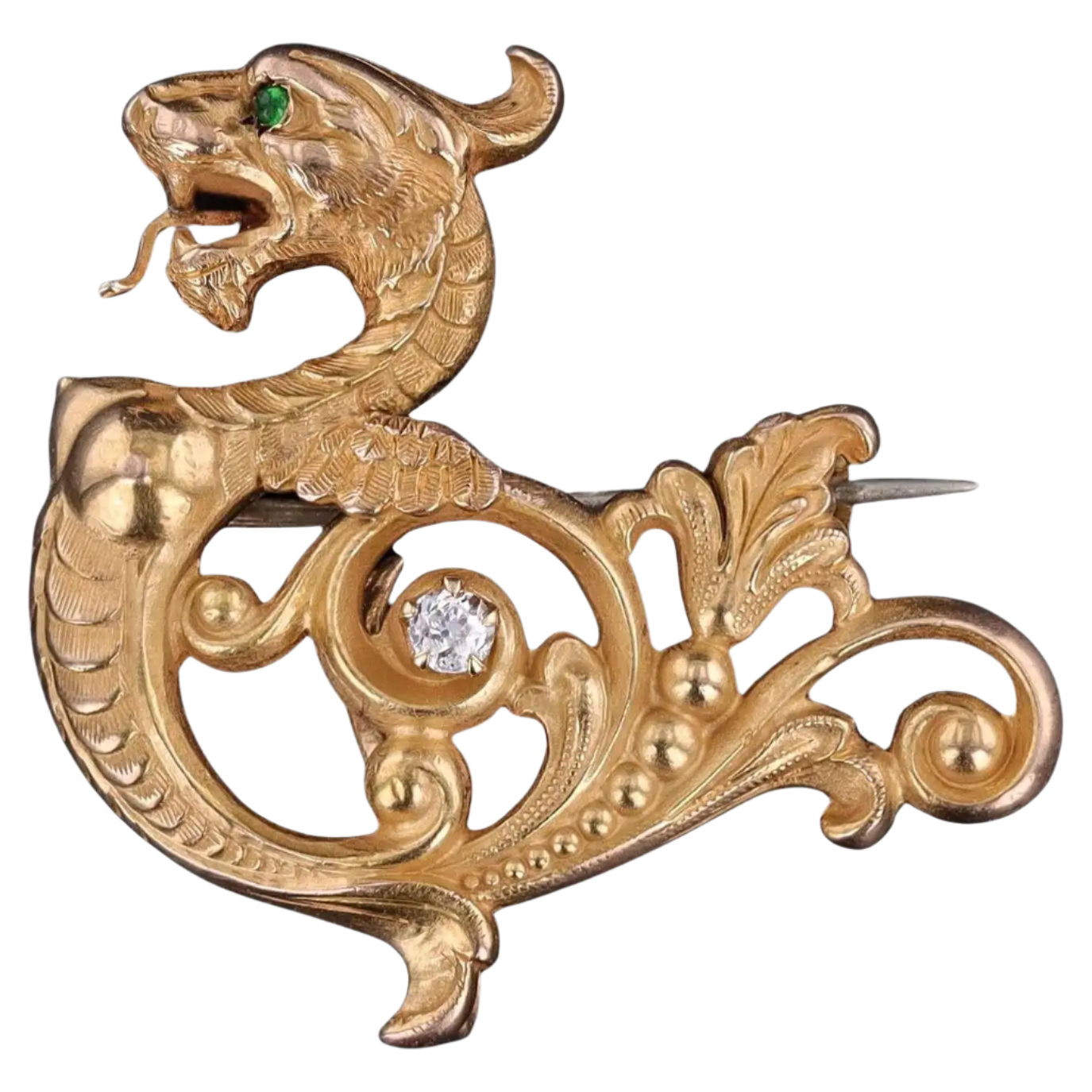 Antique Griffin Brooch in 18k Solid Yellow Gold
