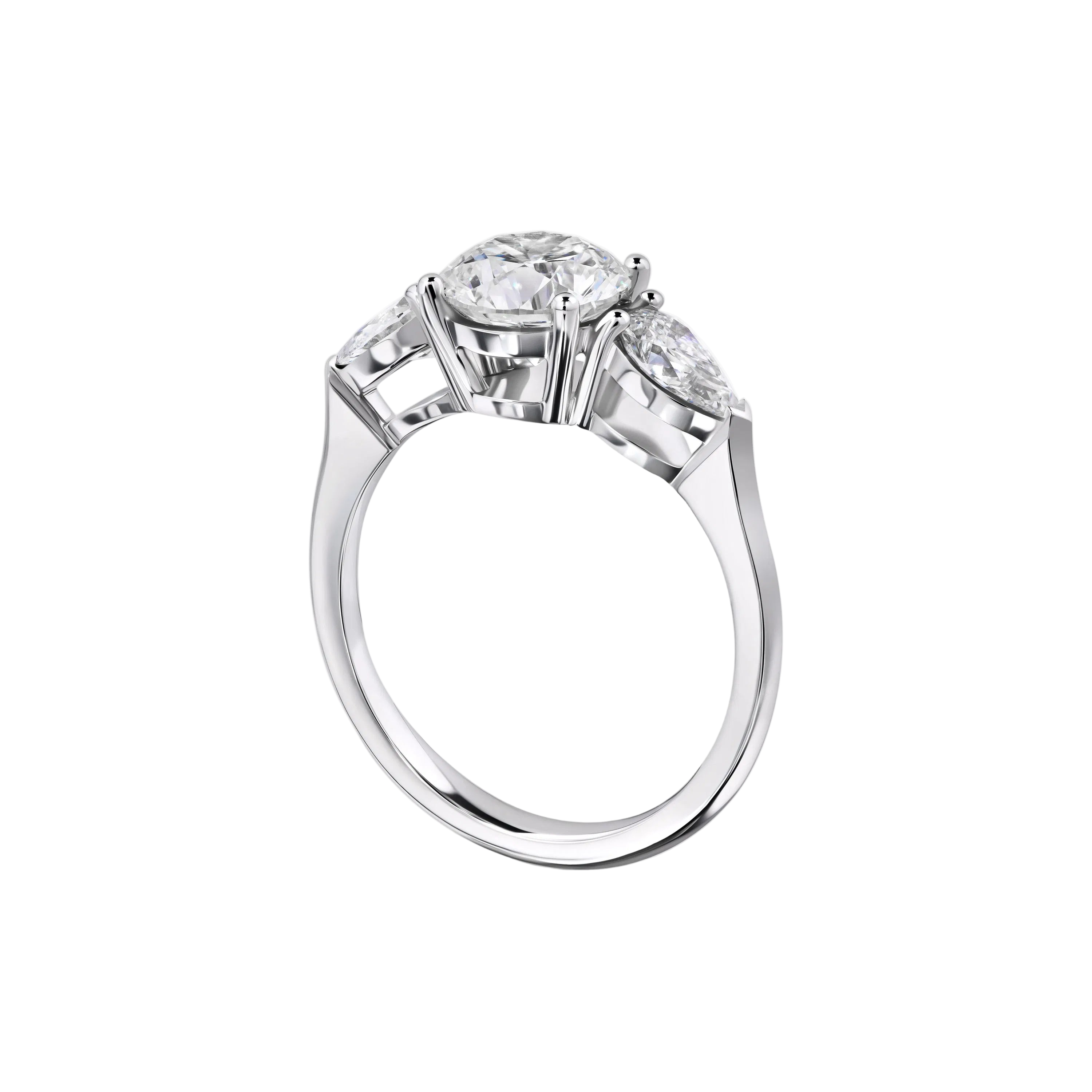 18k Solid White Gold Dimond Classic Trilogy Ring 2.60 CTW