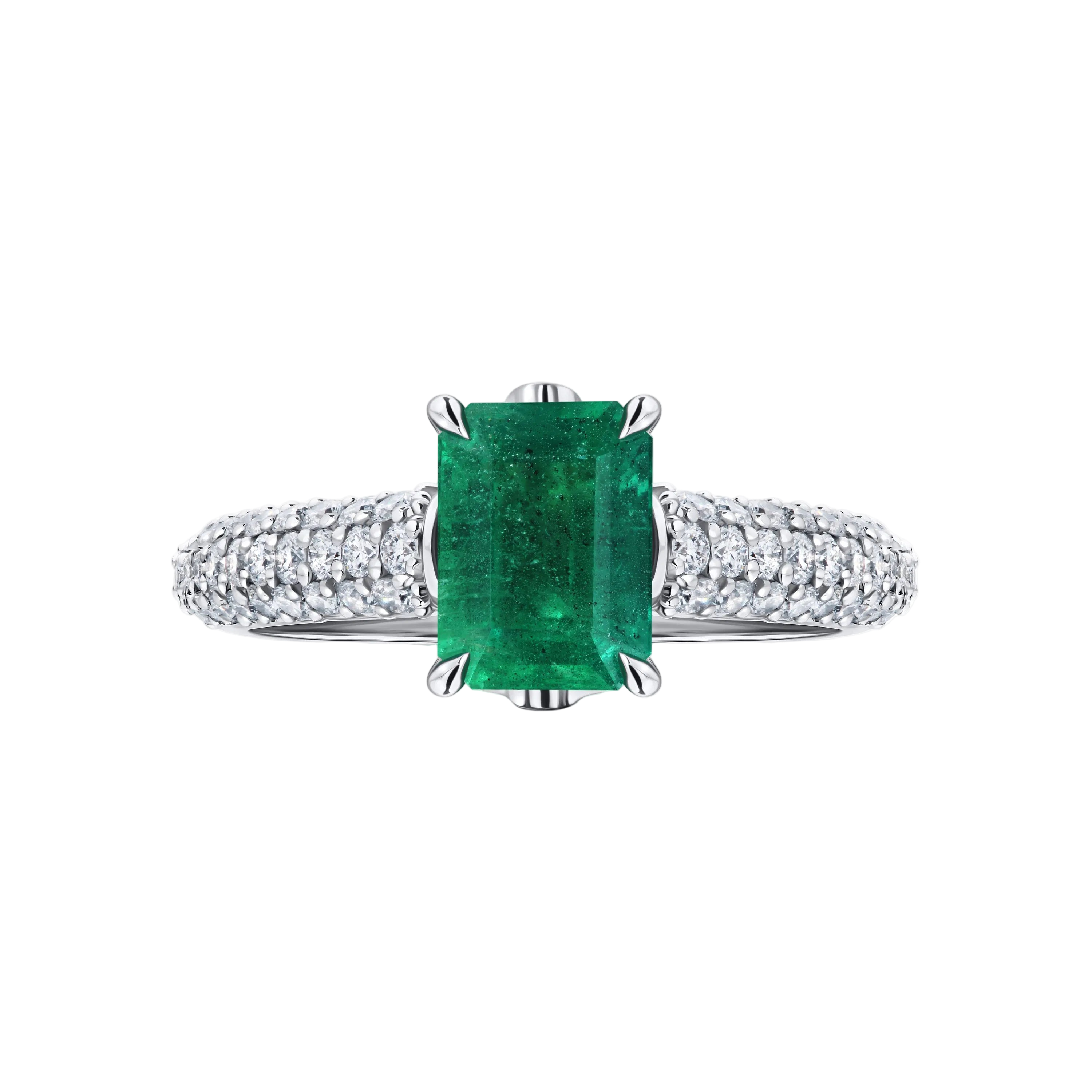 18k Solid White Gold Zambian Emerald and Diamond Cocktail Ring 2.88 CTW