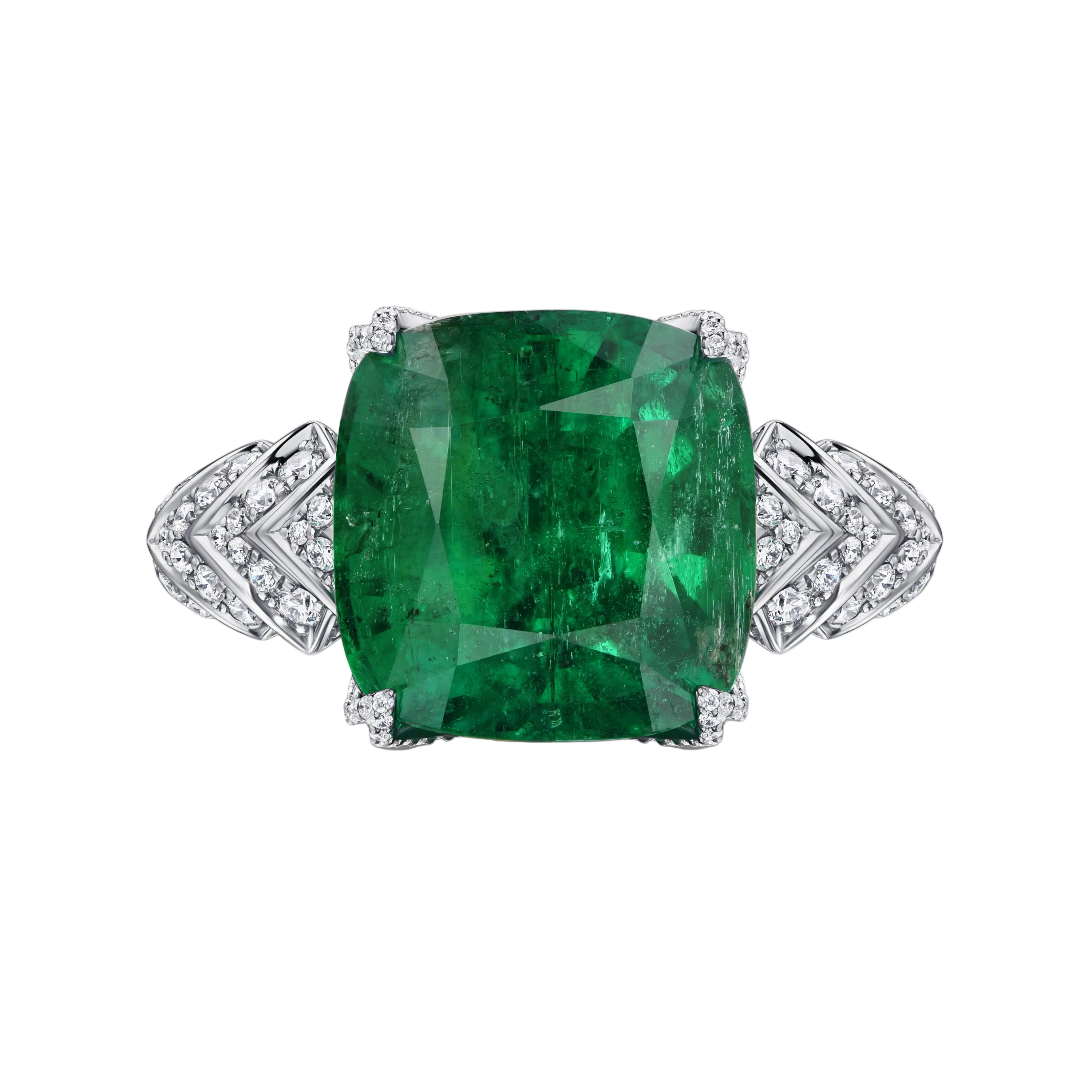 18k Solid White Gold Colombian Emerald and Diamond Cocktail Ring 4.20 CTW
