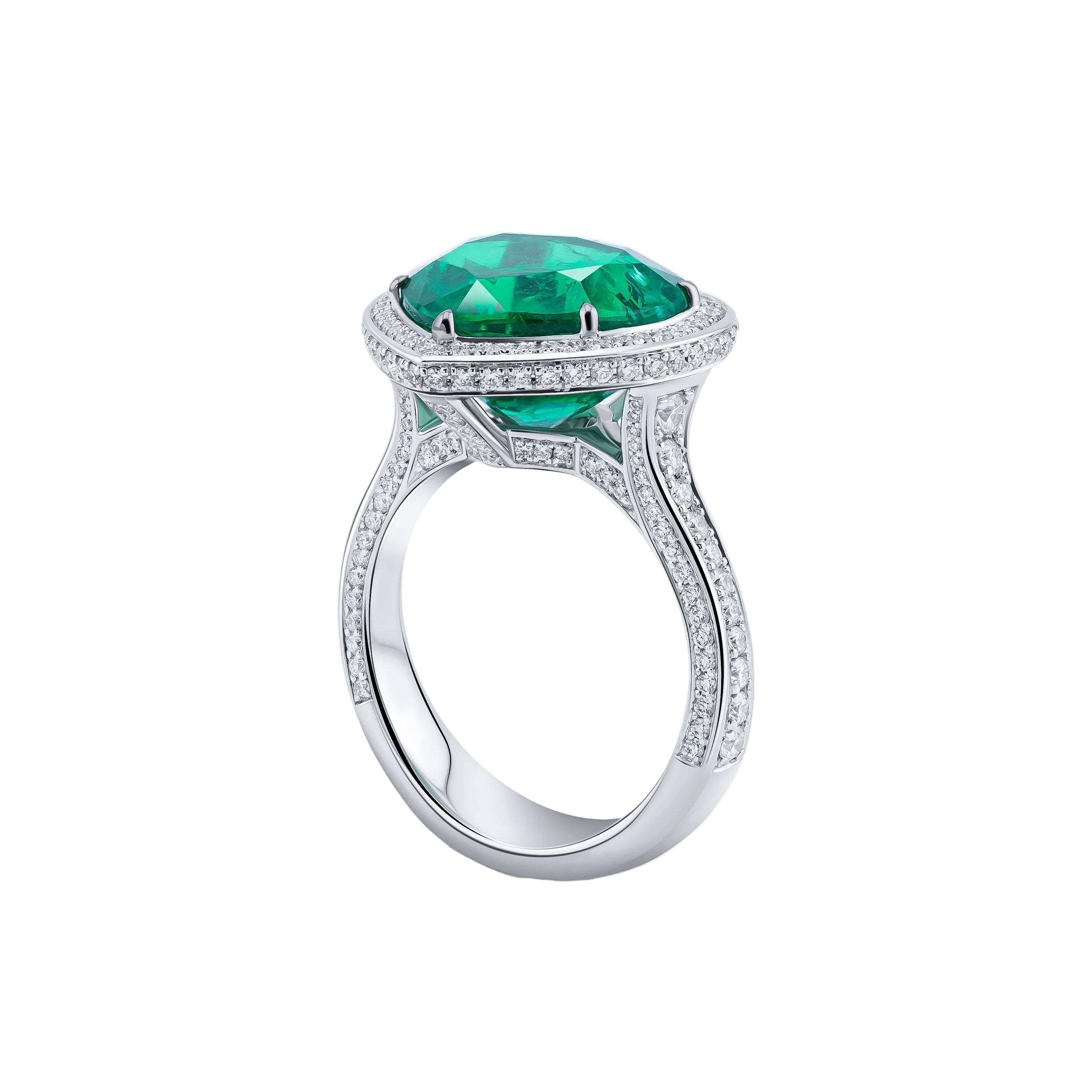 18k Solid White Gold Exquisite Colombian Emerald and Diamond Ring 8.97 CTW
