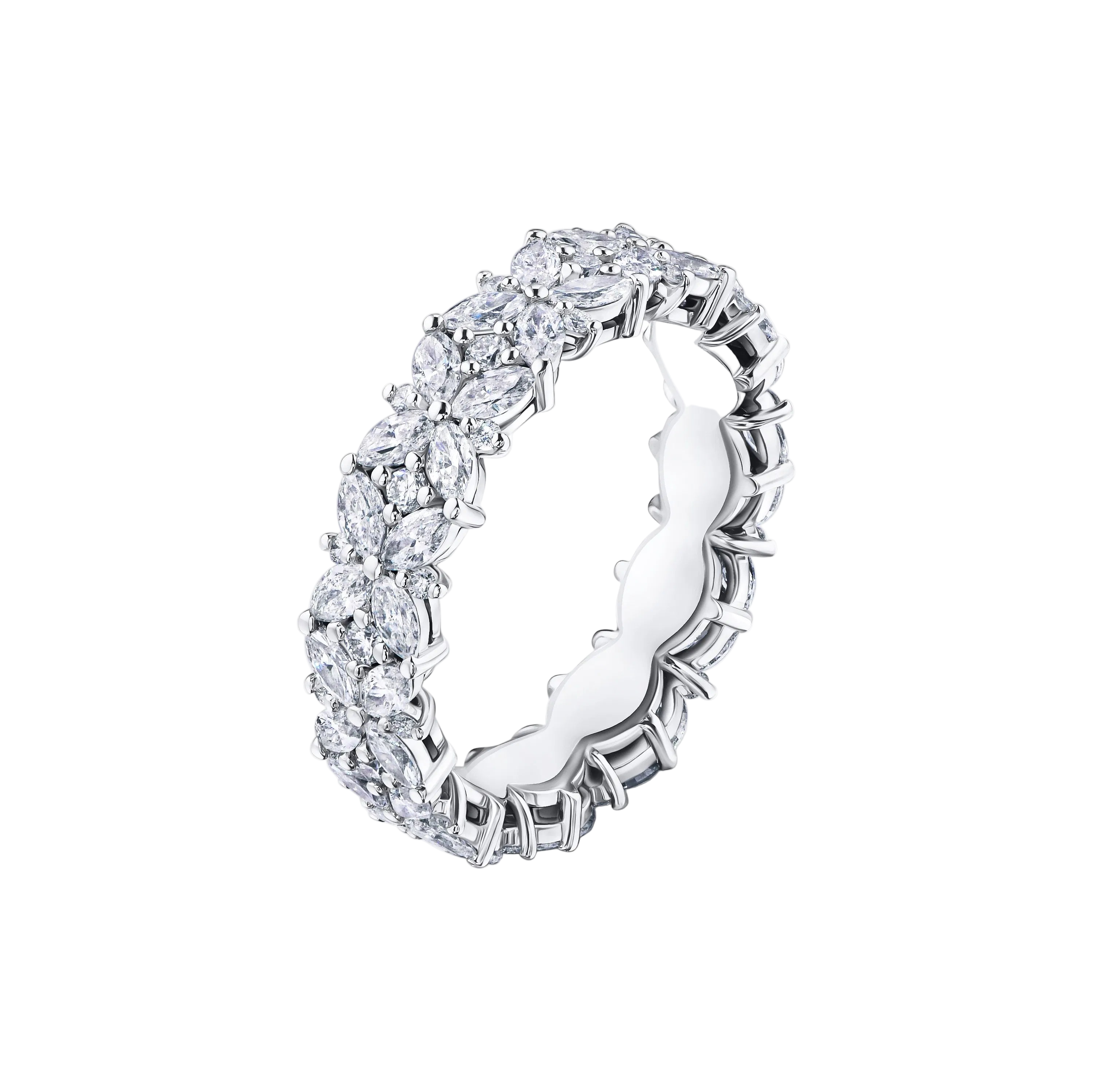 18k Solid White Gold Marquise and Round Brilliant Cut Full Eternity Ring 4.22 CTW