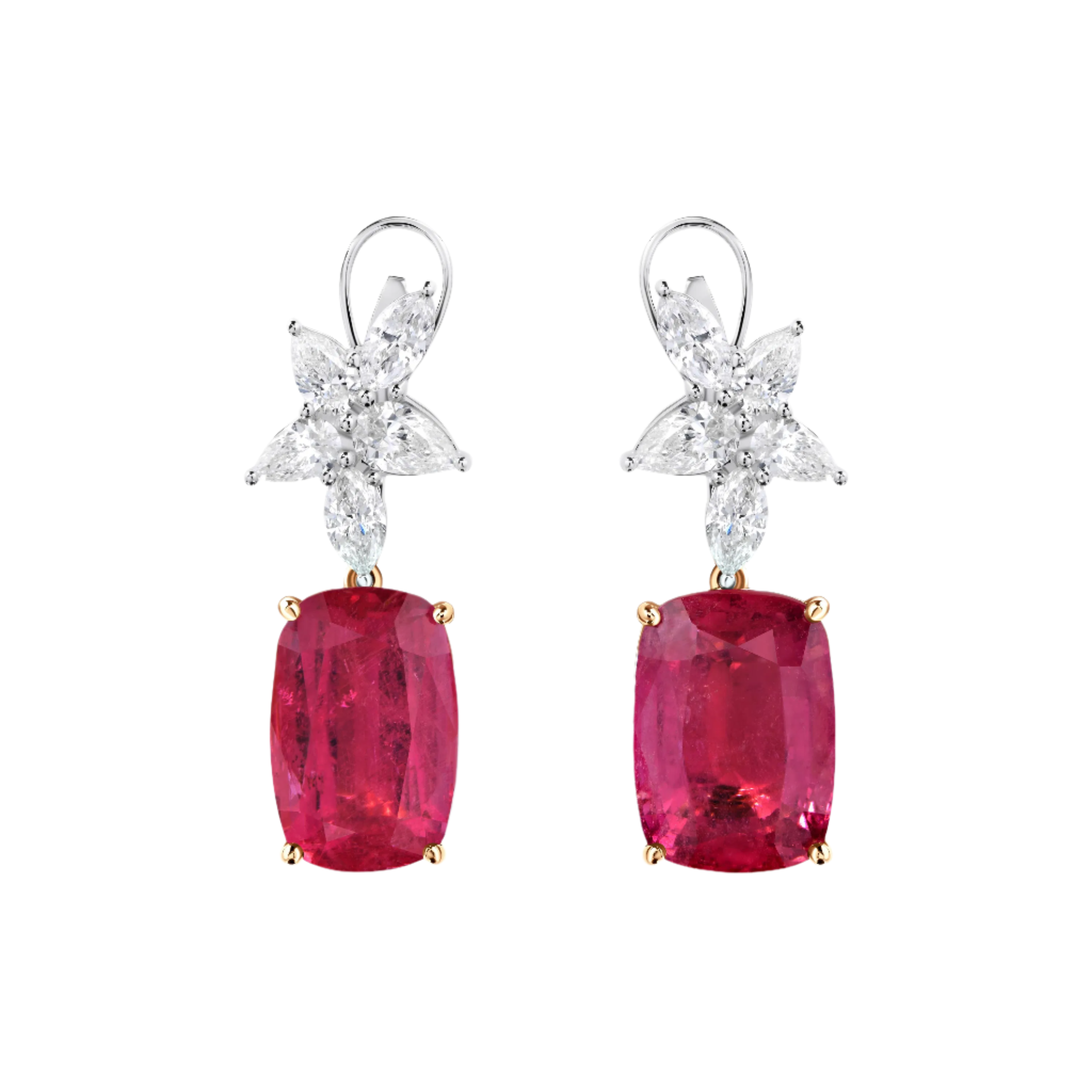 18k Solid White Gold Pink Rubellite and Diamond Drop Earrings 8.20 CTW