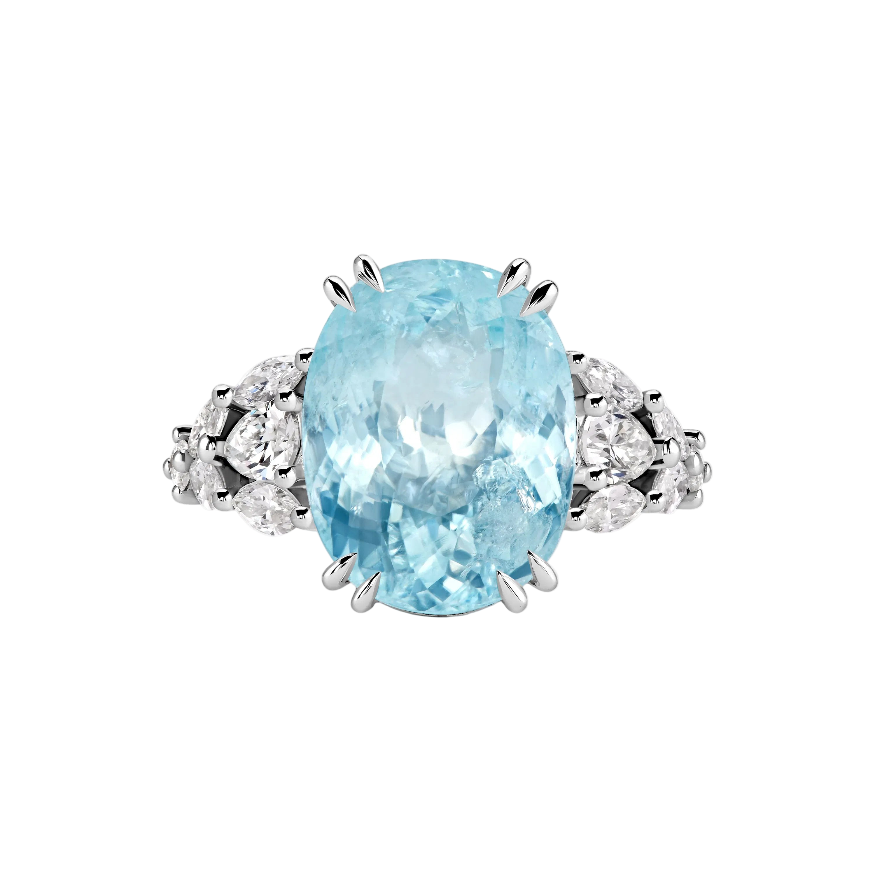 Ring with a large blue gemstone and smaller diamonds