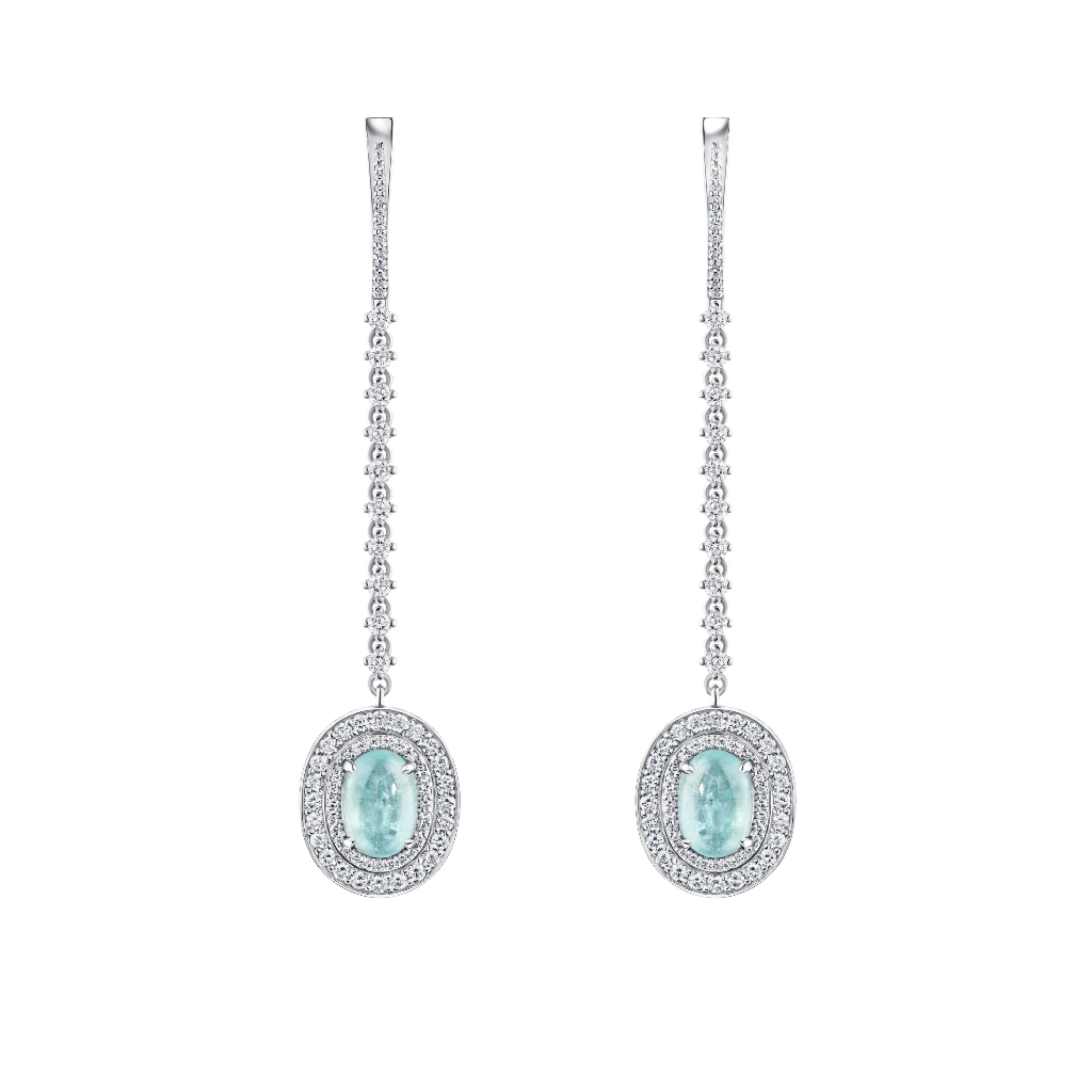 18k Solid White Gold Neon Tourmaline and Diamond Drop Earrings 3.98 CTW