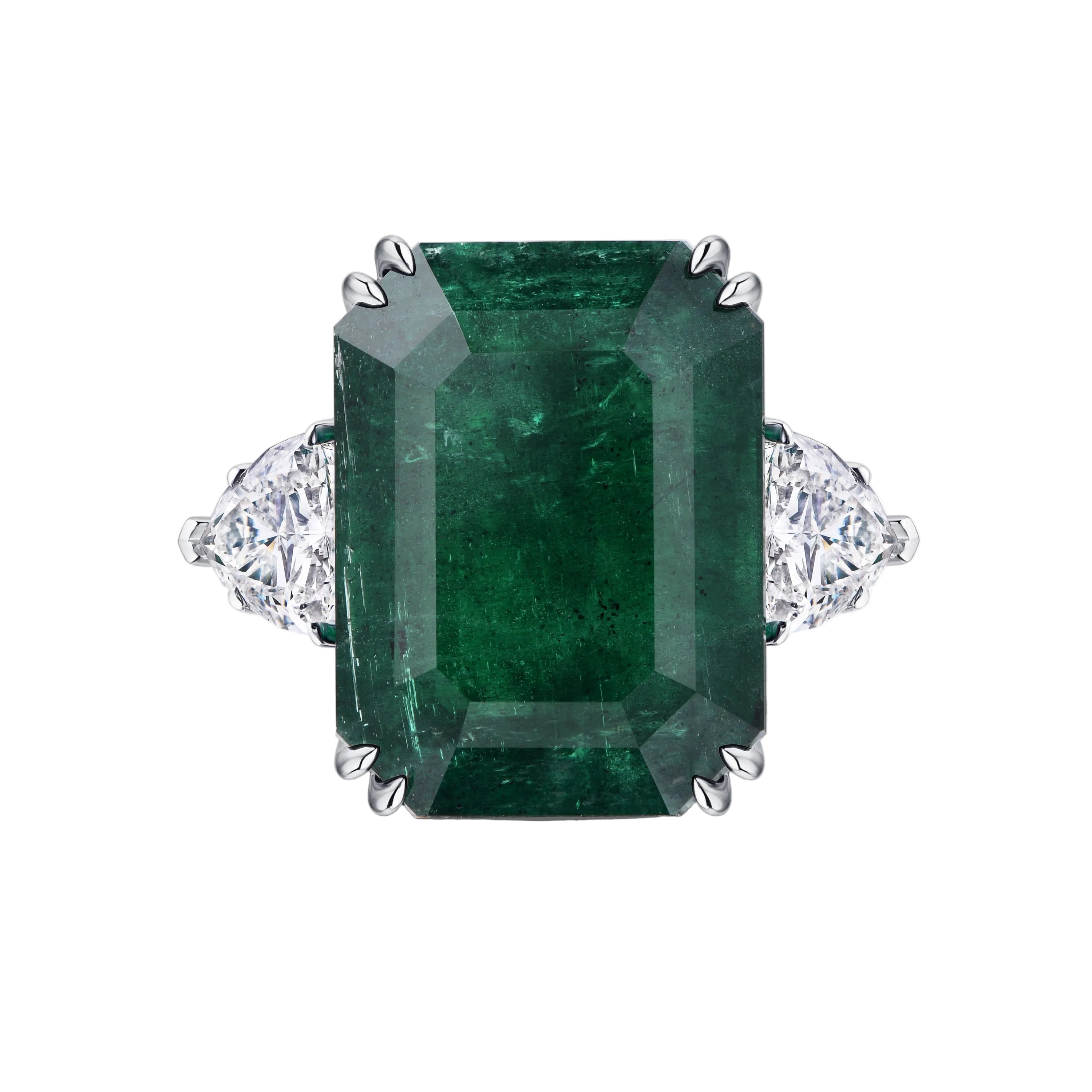 18k Solid White Gold Collectible Zambian Emerald and Diamond Cocktail Ring 14.77 CTW