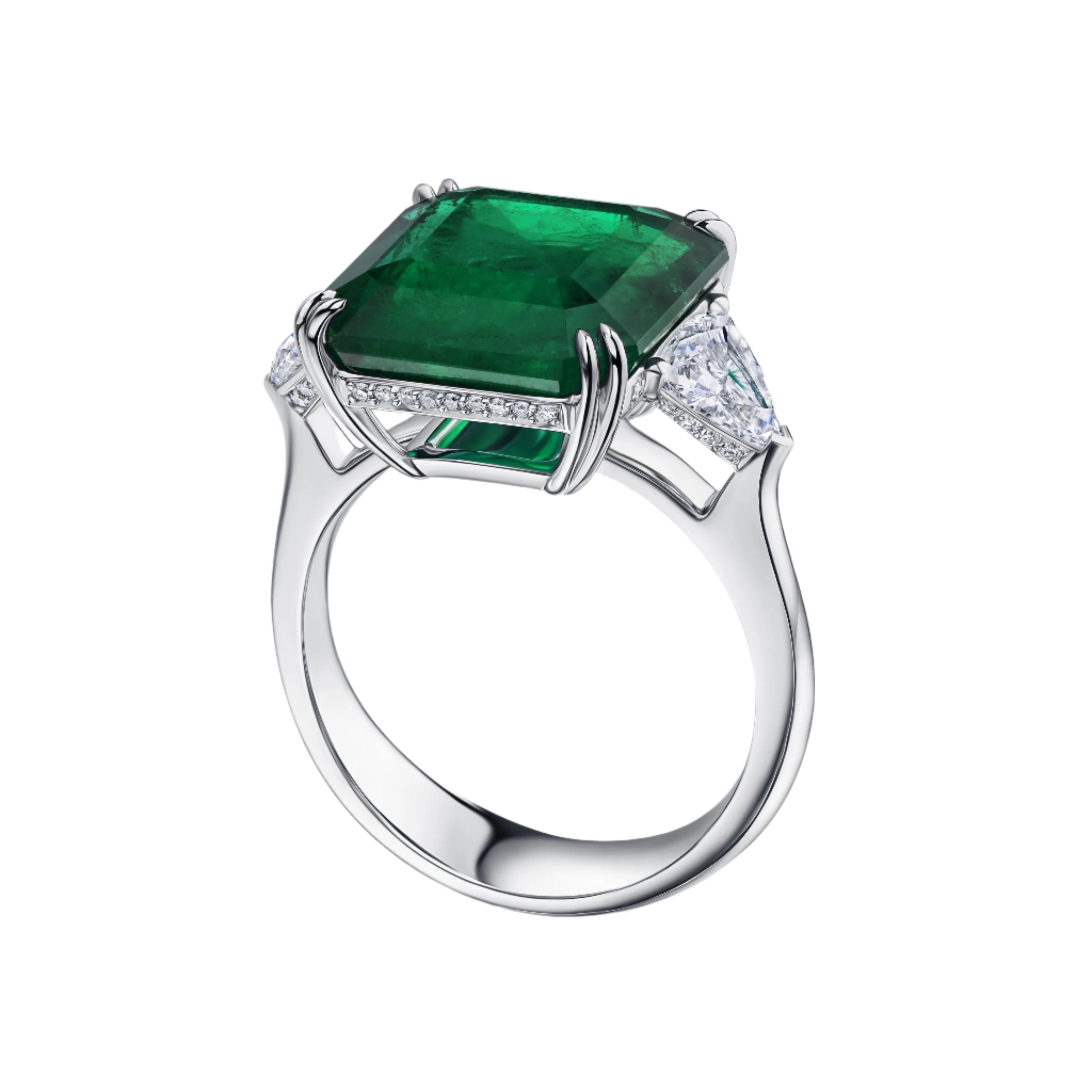18k Solid White Gold Zambian Emerald and Diamond Estate Ring 6.50 CTW