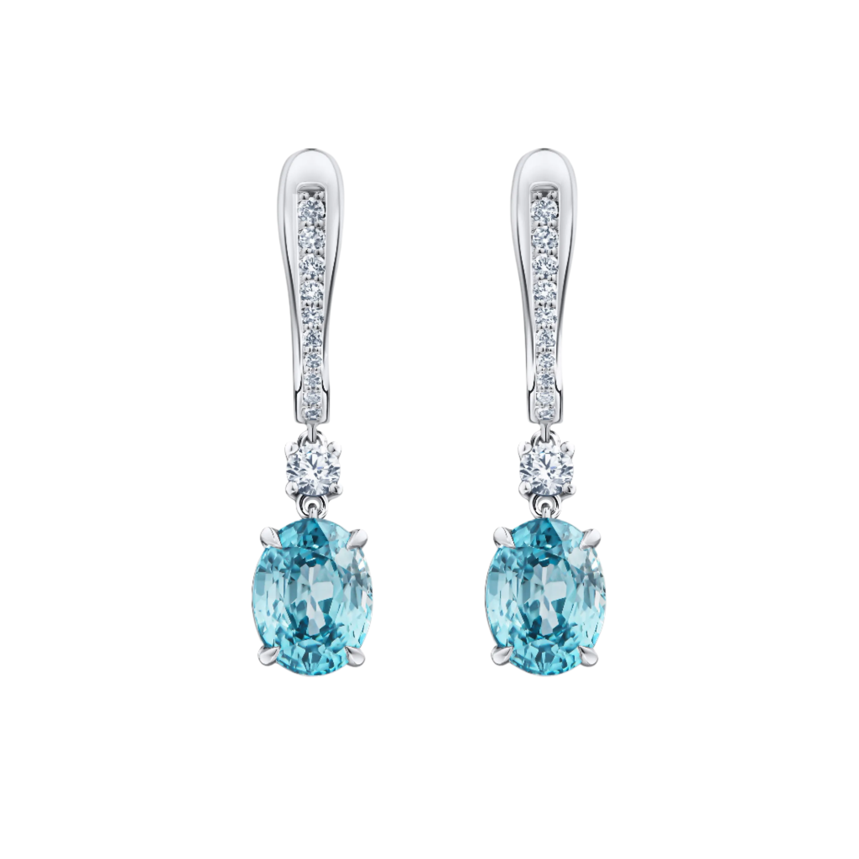 18k Solid White Gold Intense Blue Aquamarine and Diamond Drop Earrings 5.85 CTW