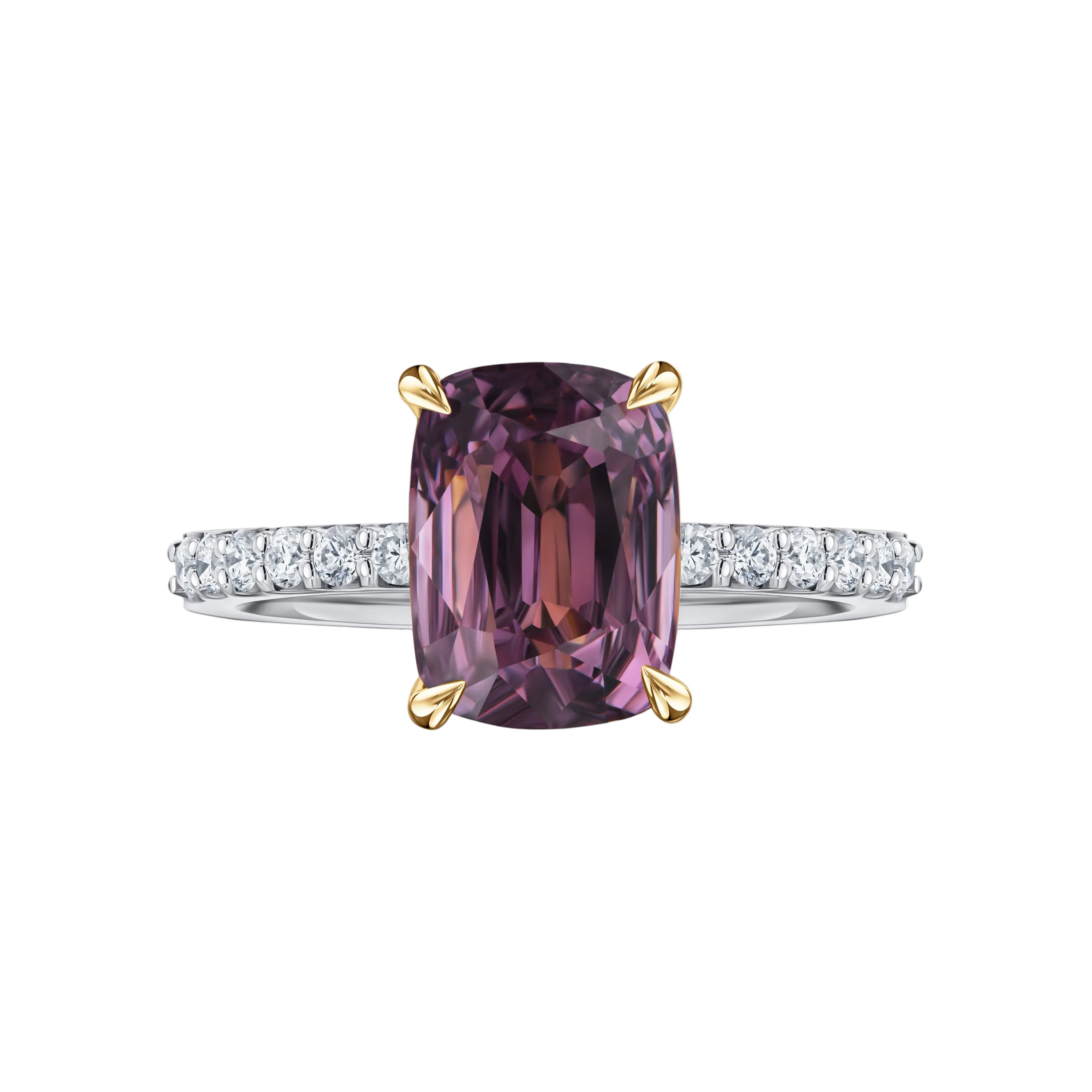18k Solid Gold Cushion Cut Purple Sapphire and Diamond Cocktail Ring 3.98 CTW