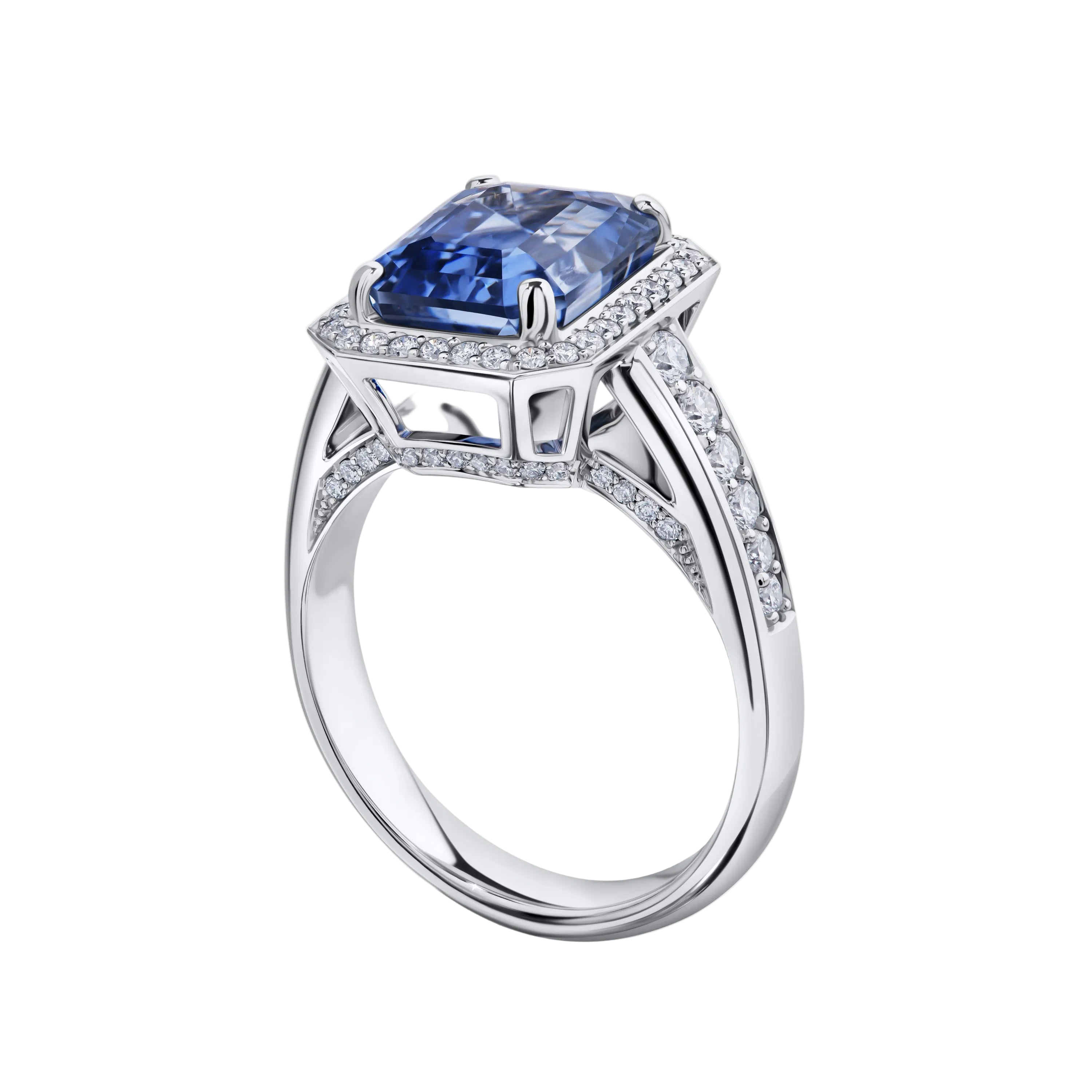 18k Solid White Gold Blue Tanzanite and Diamond Cocktail Ring 4.30 CTW