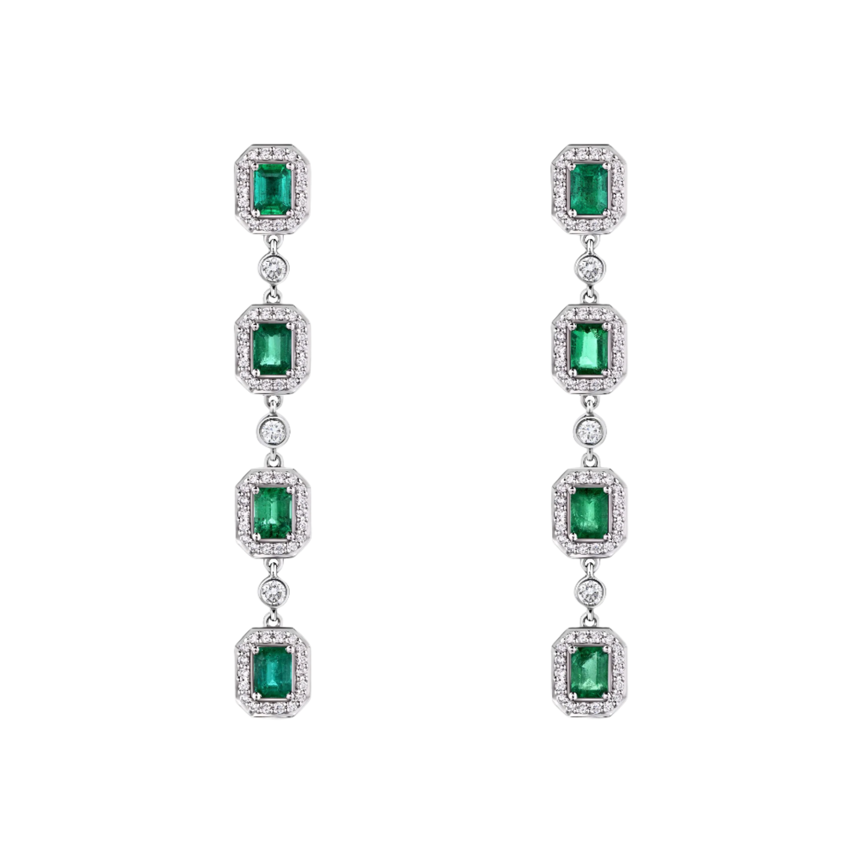 18k Solid White Gold Colombian Emerald and Diamond Drop Earrings 12.55 CTW