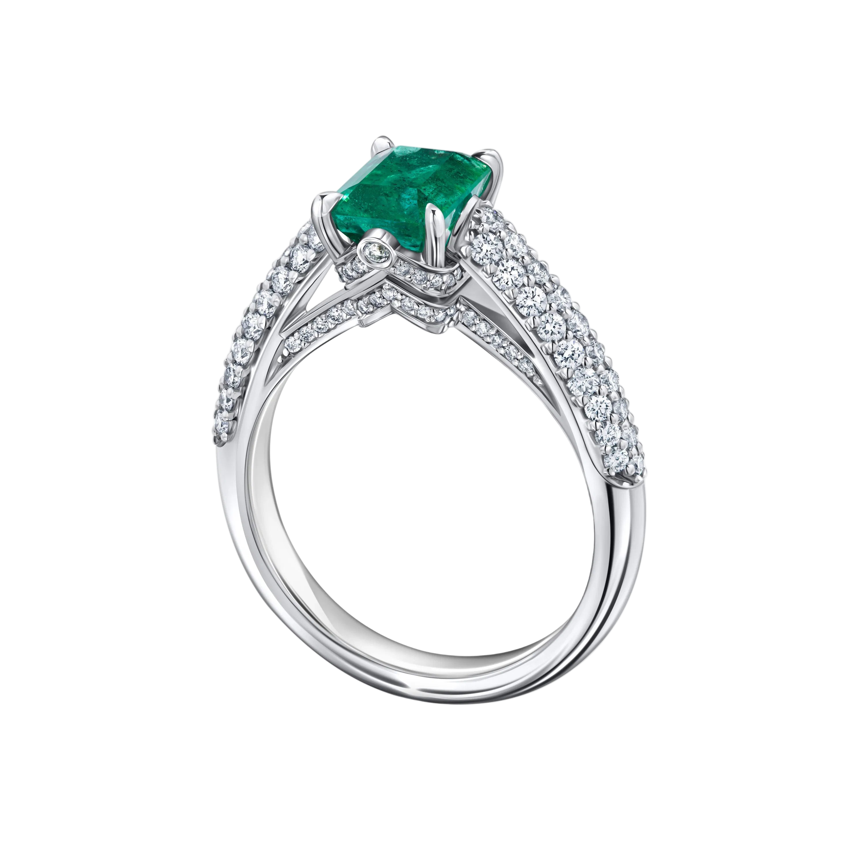 18k Solid White Gold Zambian Emerald and Diamond Cocktail Ring 2.88 CTW