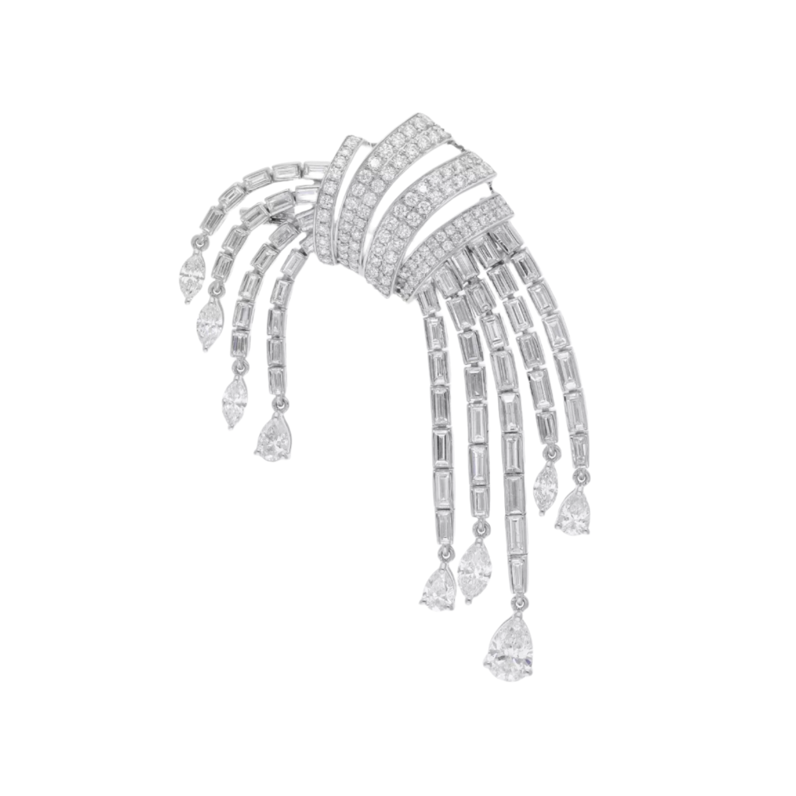 18k Solid White Gold Multi Shape Diamond Decorated Brooch 5.56 CTW