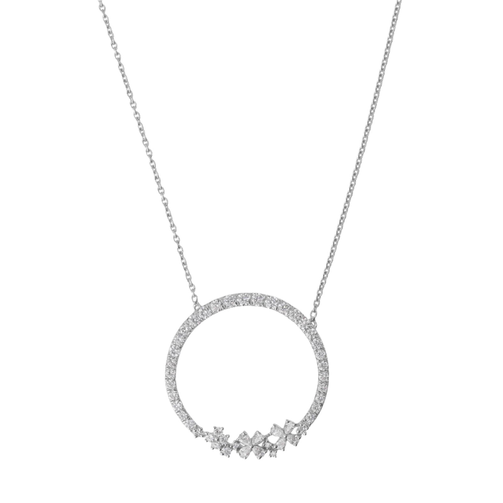 18k Solid White Gold Diamond Hoop Necklace 2.95 CTW