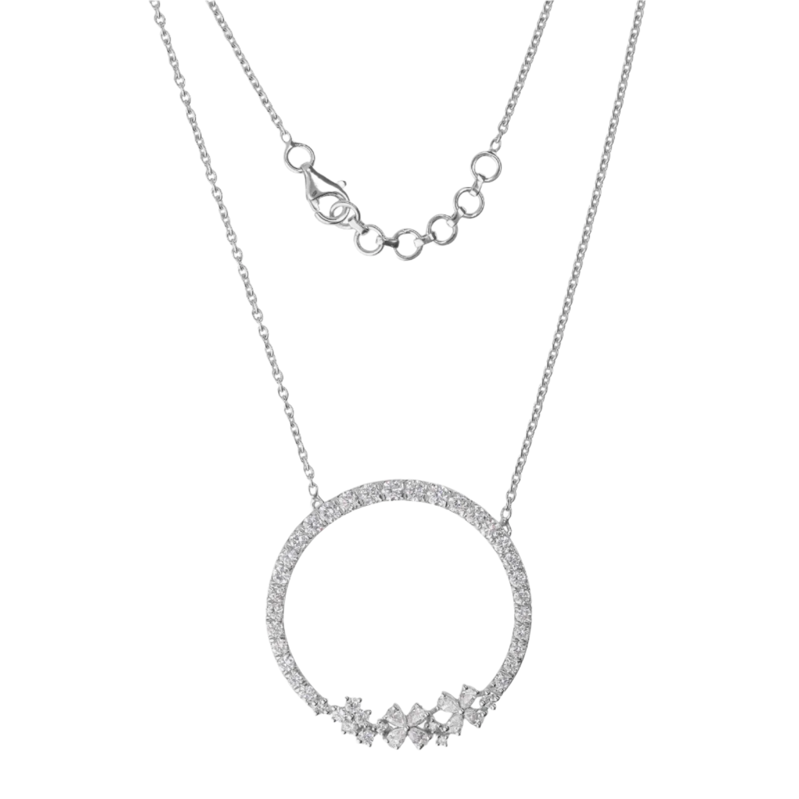 18k Solid White Gold Diamond Hoop Necklace 2.95 CTW