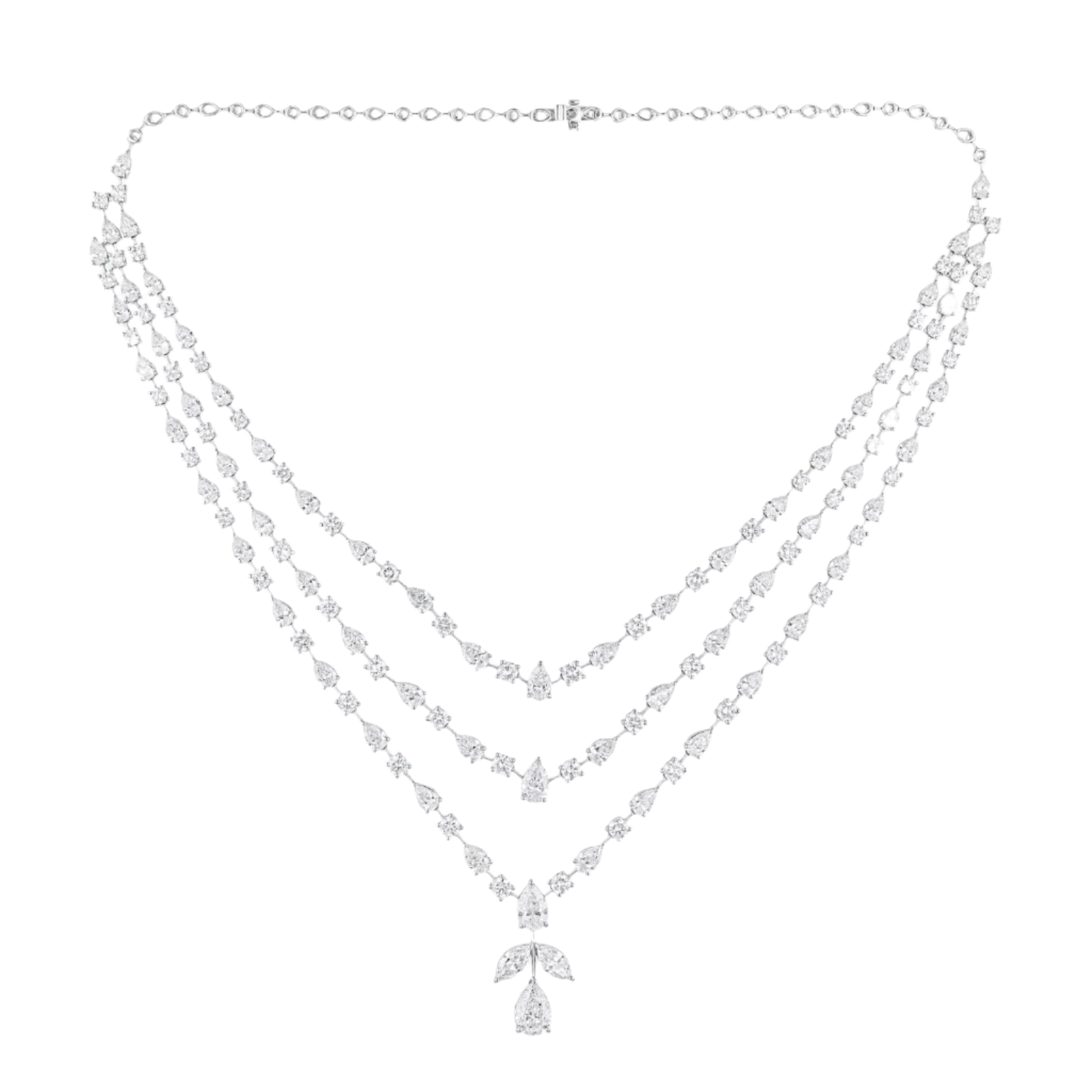 18k Solid White Gold Diamond Decorated Statement Necklace 27.65 CTW