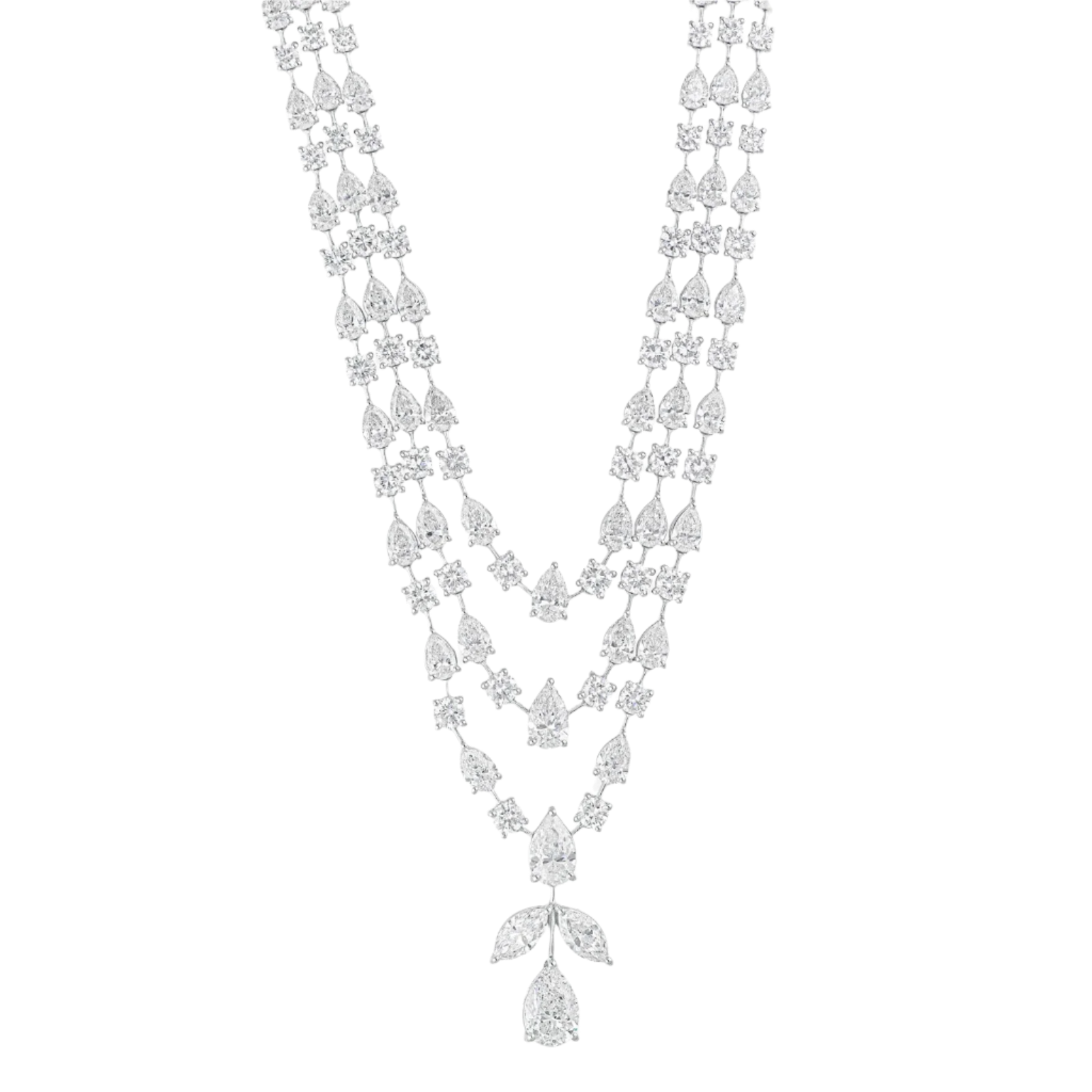 18k Solid White Gold Diamond Decorated Statement Necklace 27.65 CTW