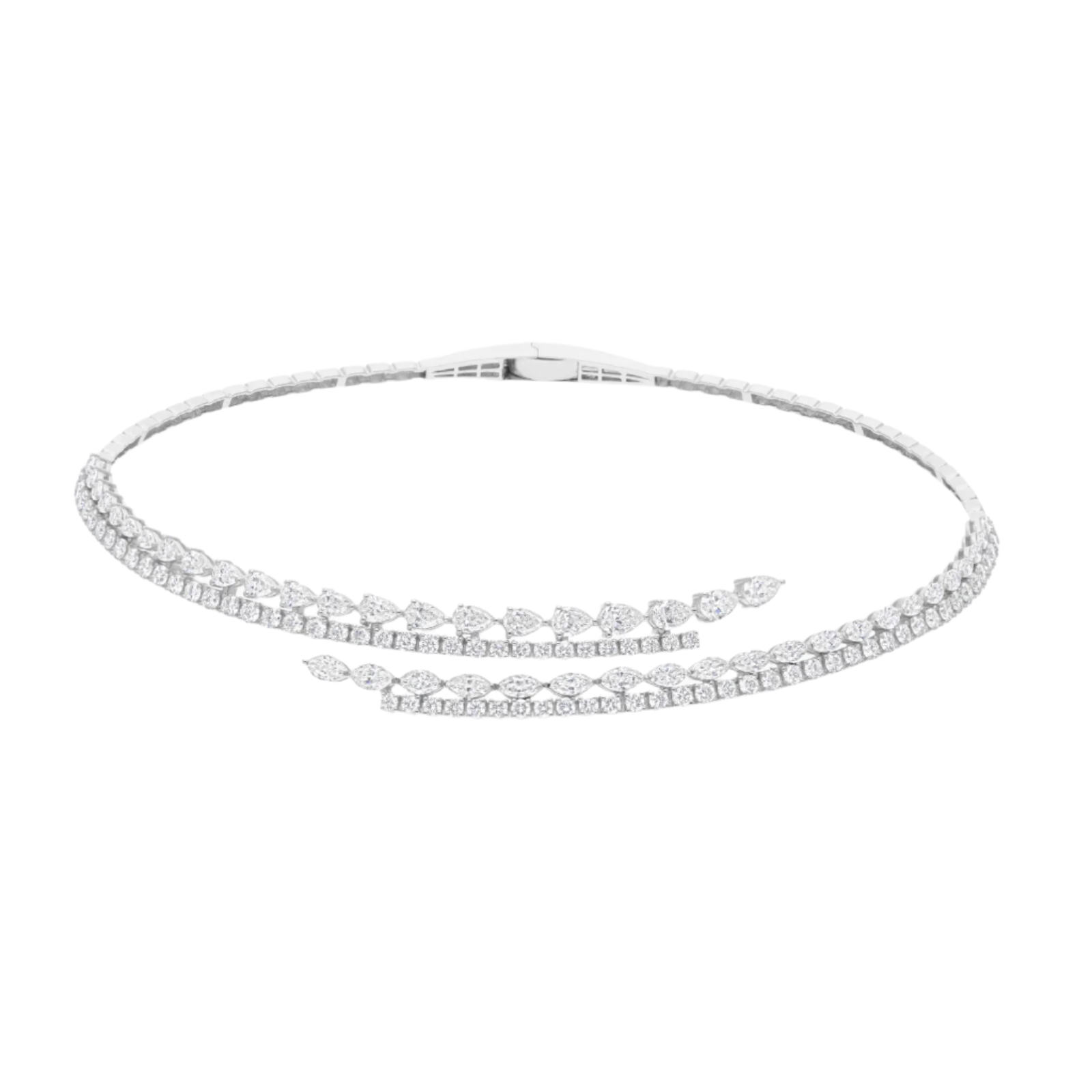 18k Solid White Gold Handmade Diamond Choker Collar 12.77 CTW