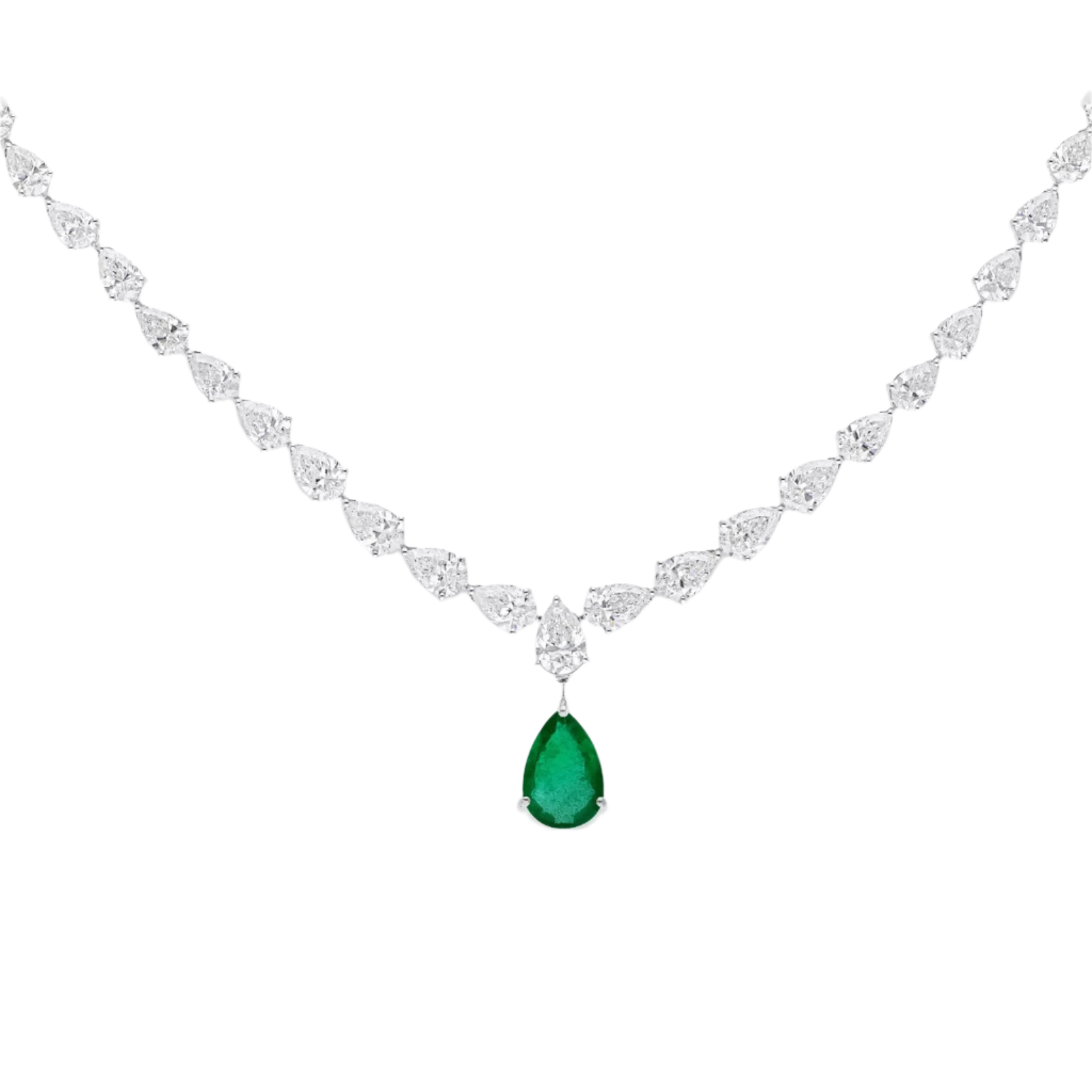 18k Solid White Gold Estate Diamond Necklace with Zambian Emerald 17.73 CTW