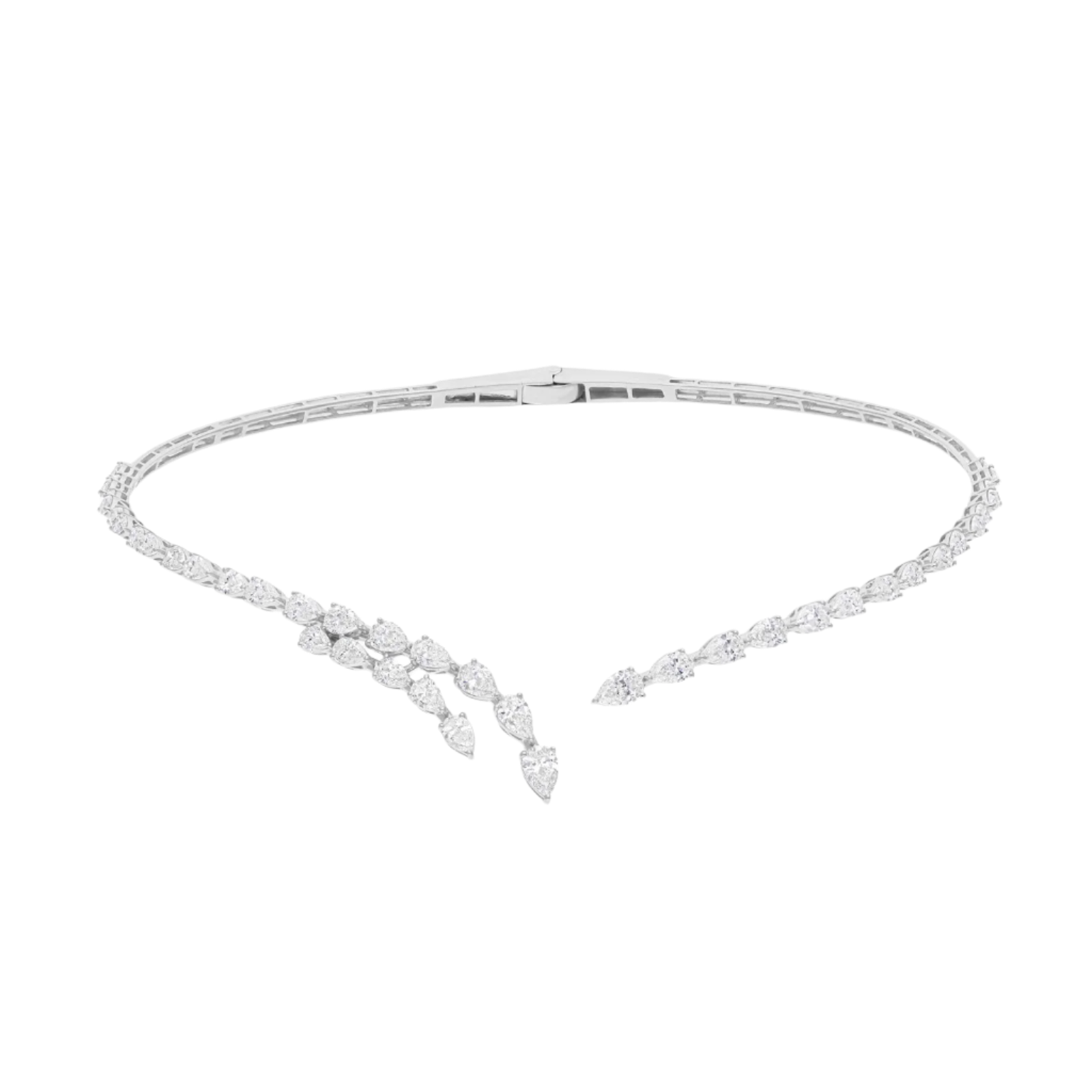 18k Solid White Gold Pear- Shaped Diamond Cocker Necklace 8.95 CTW