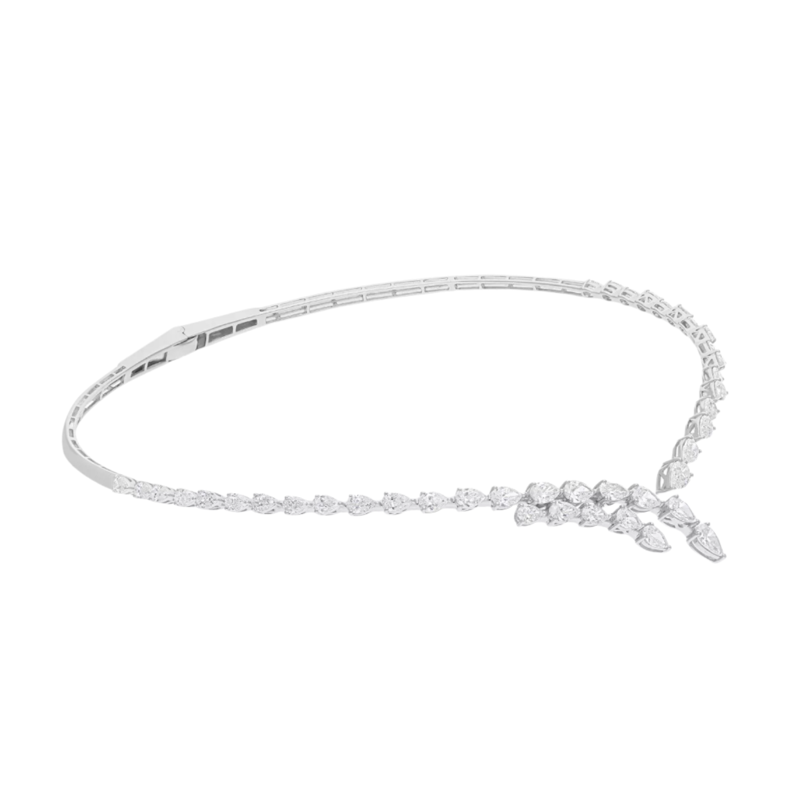 18k Solid White Gold Pear- Shaped Diamond Cocker Necklace 8.95 CTW