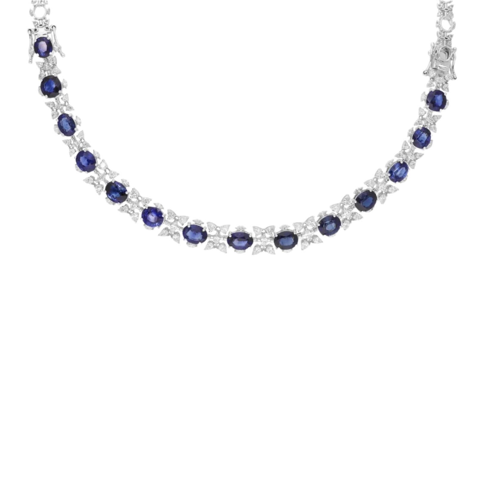 18k Solid White Gold Transformer Necklace with Royal Blue Sapphires and Diamonds 18.77 CTW