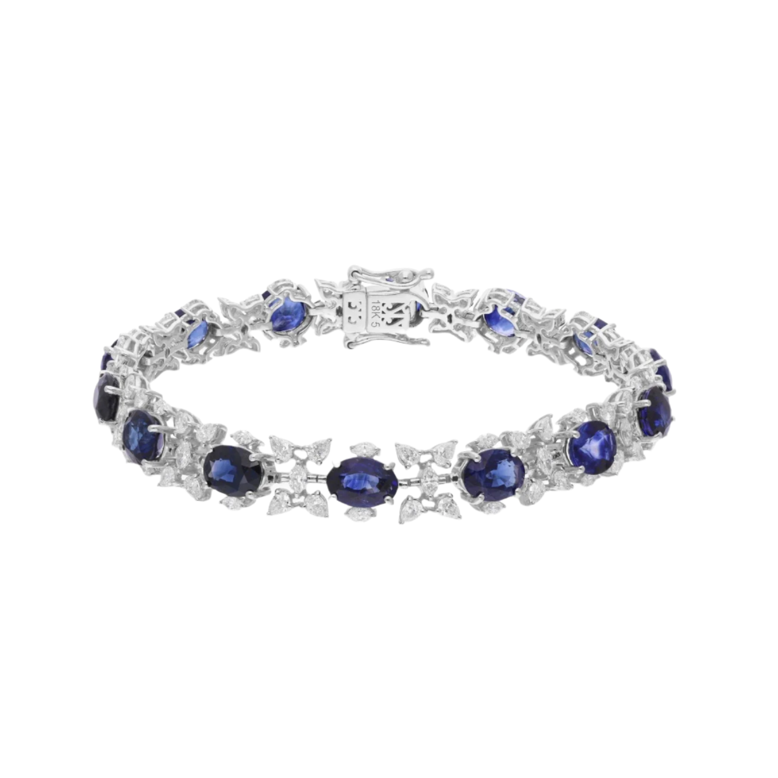 18k Solid White Gold Transformer Necklace with Royal Blue Sapphires and Diamonds 18.77 CTW