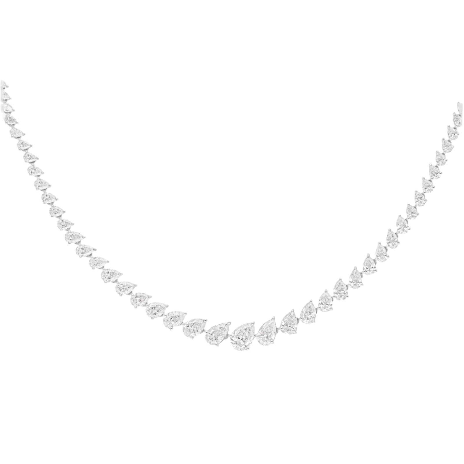18k Solid White Gold Pear-Shaped Riviera Necklace 22.45 CTW
