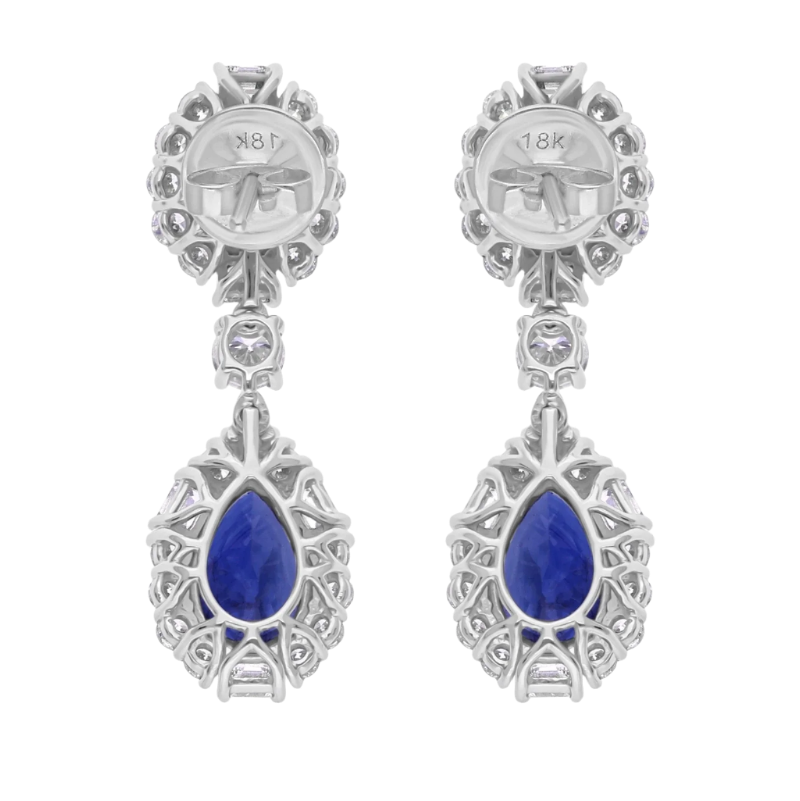 18k Solid White Gold Royal Blue Sapphire and Diamond Estate Earrings 8.55 CTW