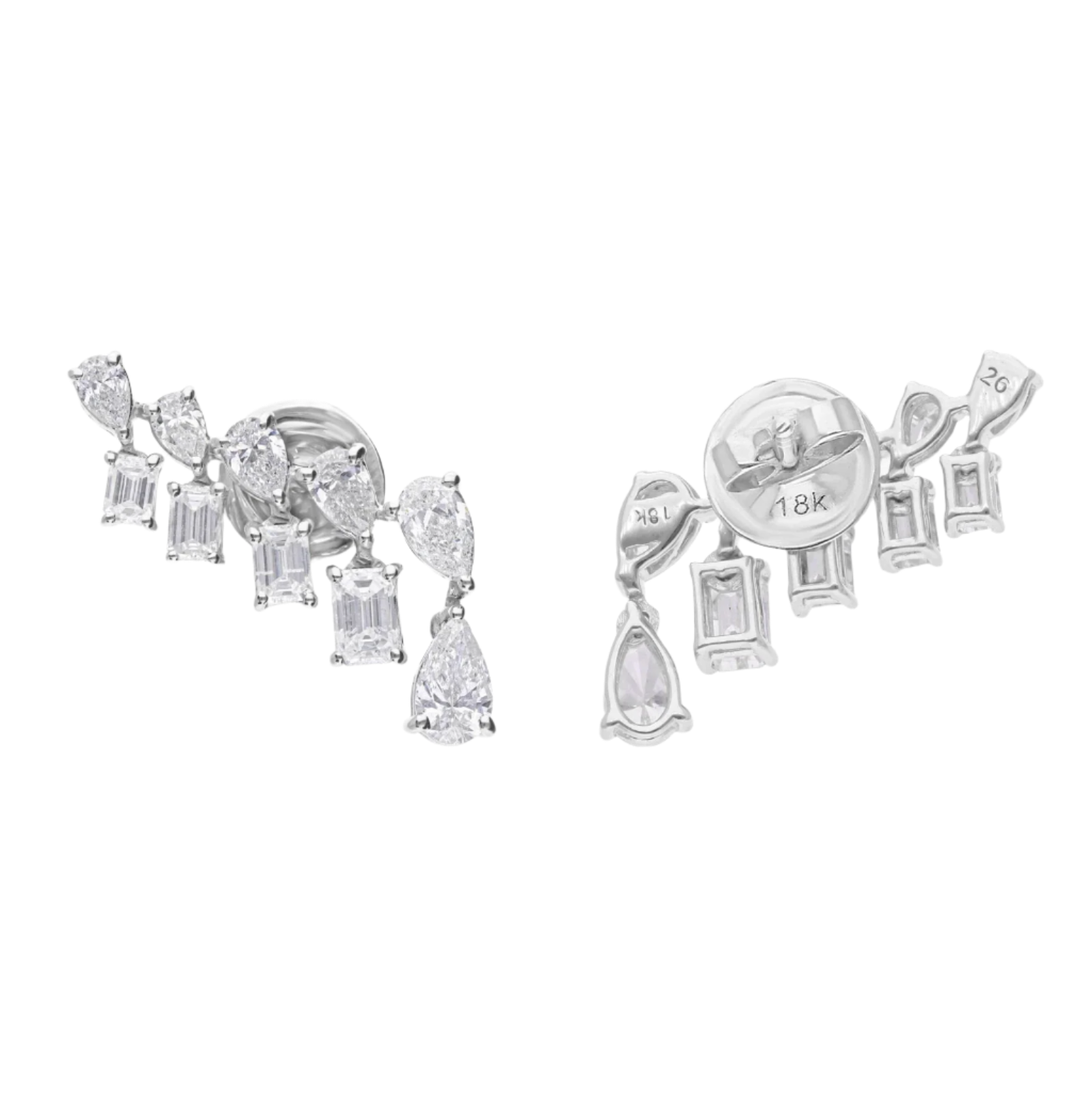 18k Solid White Gold Mixed Shape Diamond Earrings 4.45 CTW