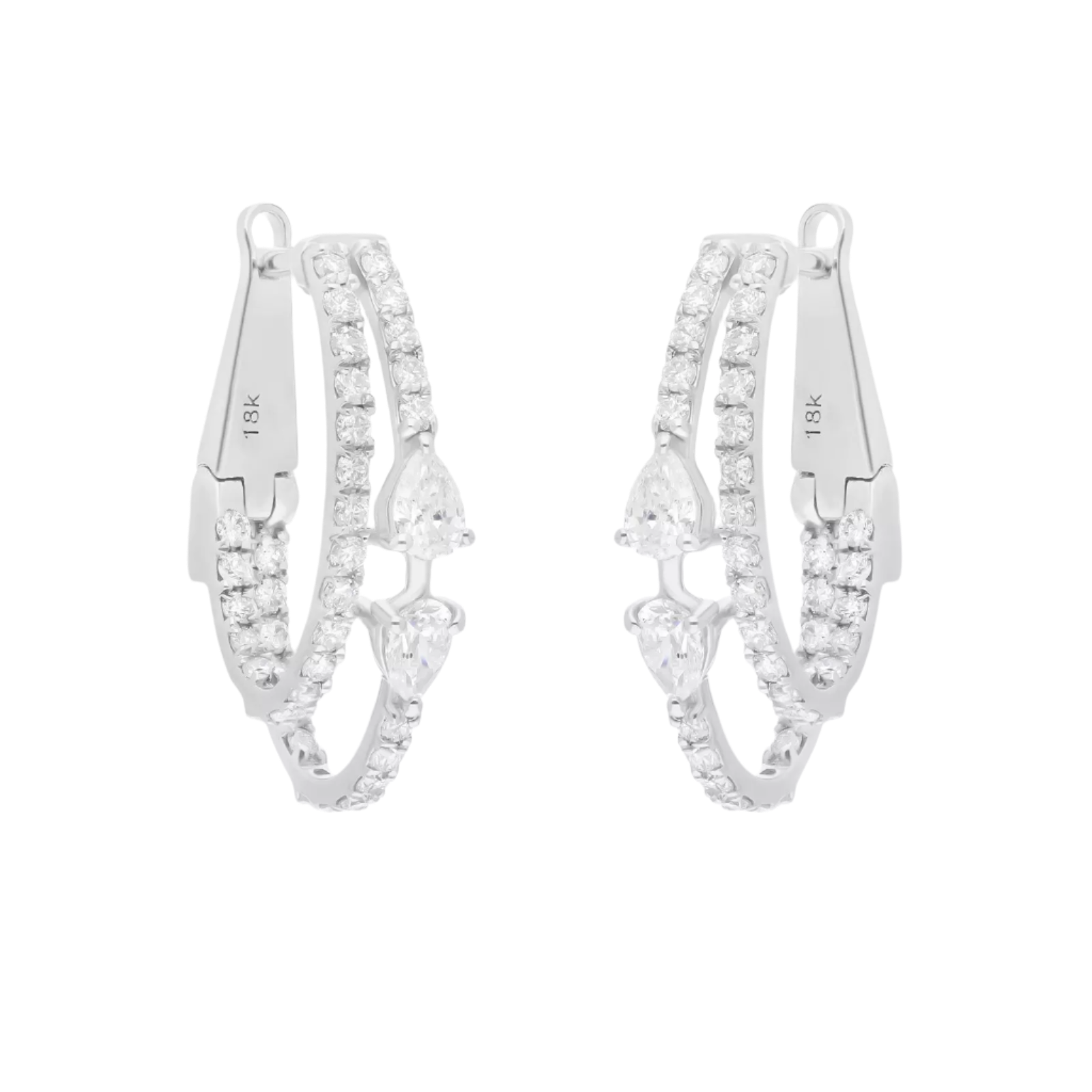 18k Solid White Gold Multi-Shape Geometrical Diamond Hoop Earrings 3.35 CTW