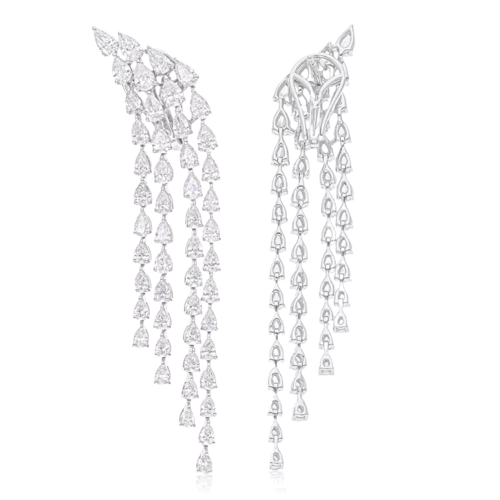 18k Solid White Gold Decorated Dimond Drop Earrings 8.55 CTW