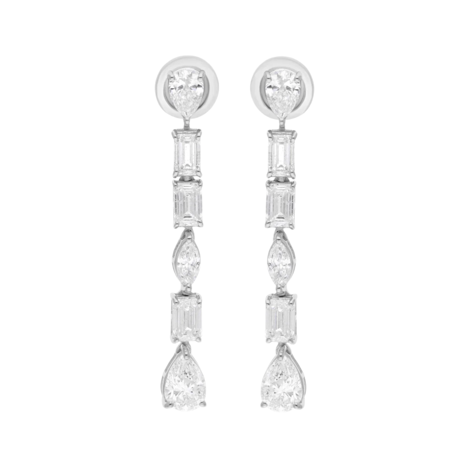 18k Solid White Gold Multi-Shape Diamond Drop Earrings 3.86 CTW
